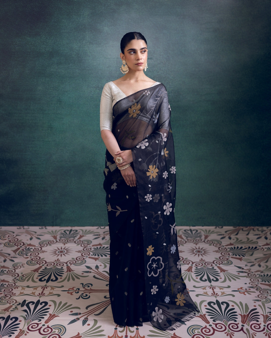 Blue Pure Organza Silk Jamdani Handloom Saree