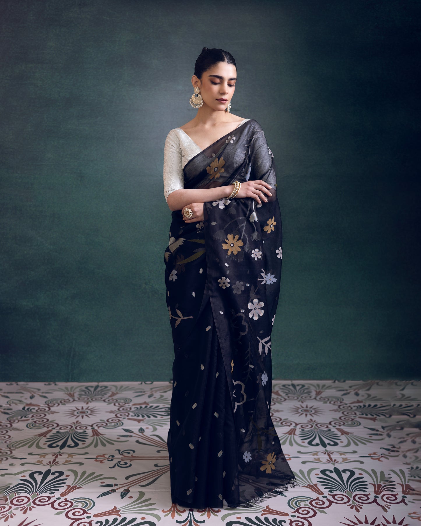 Blue Pure Organza Silk Jamdani Handloom Saree