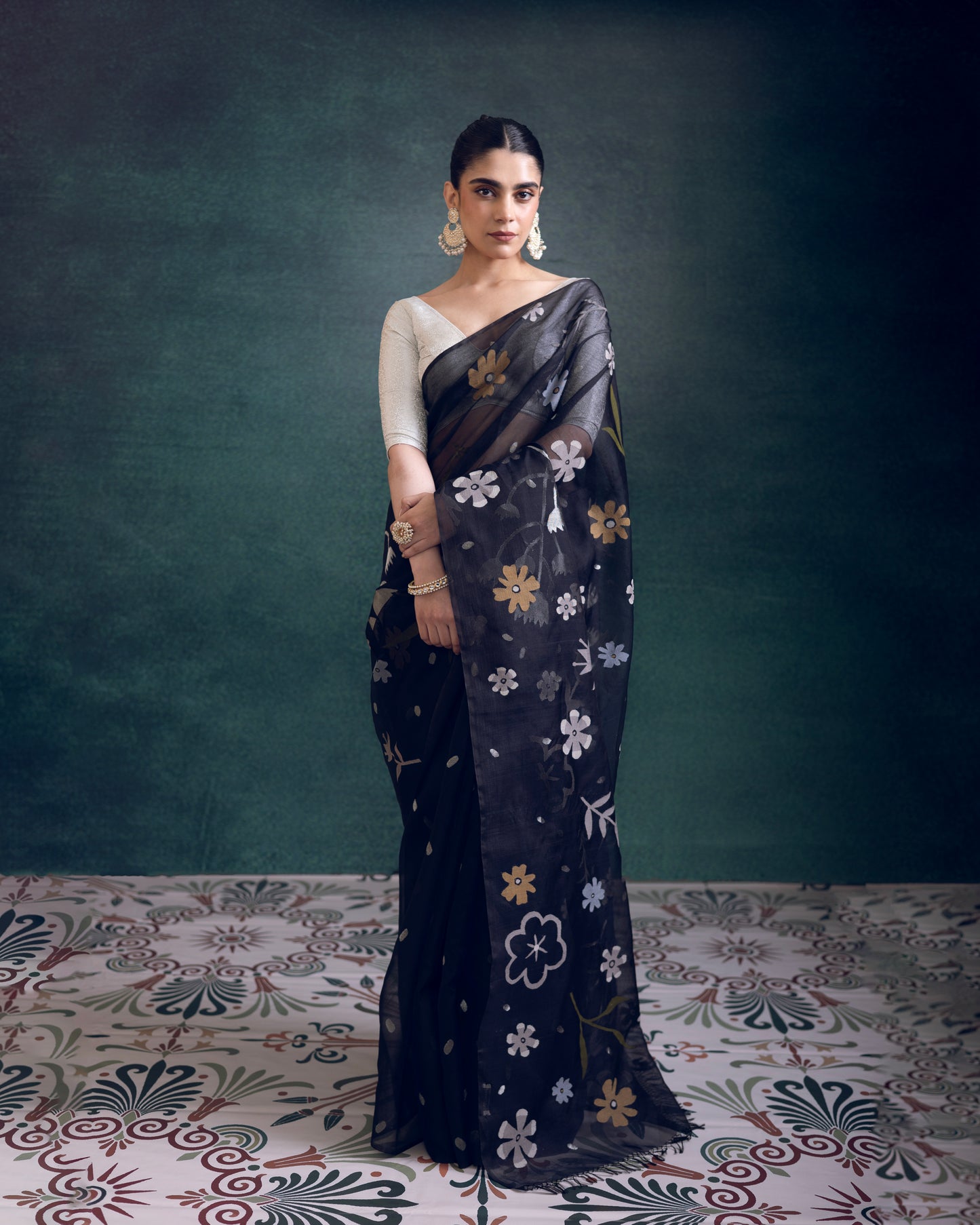 Blue Pure Organza Silk Jamdani Handloom Saree