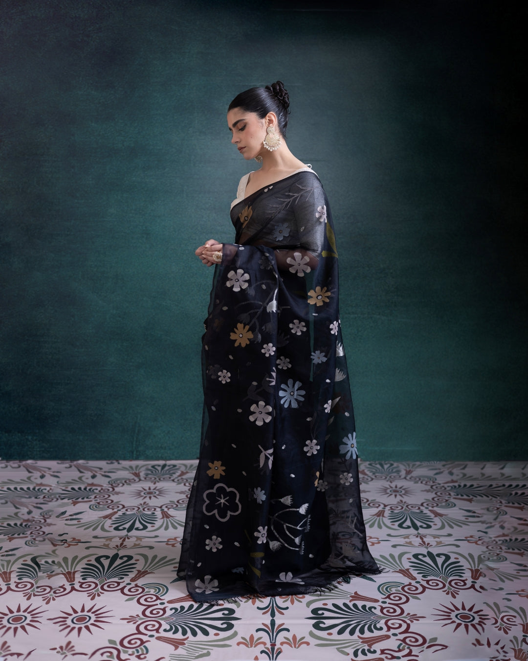 Blue Pure Organza Silk Jamdani Handloom Saree
