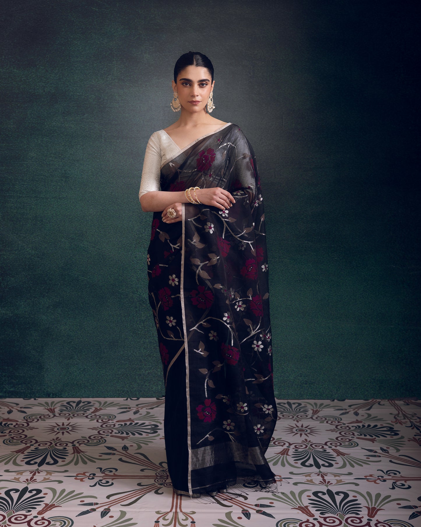 Blue Pure Organza Silk Jamdani Handloom Saree