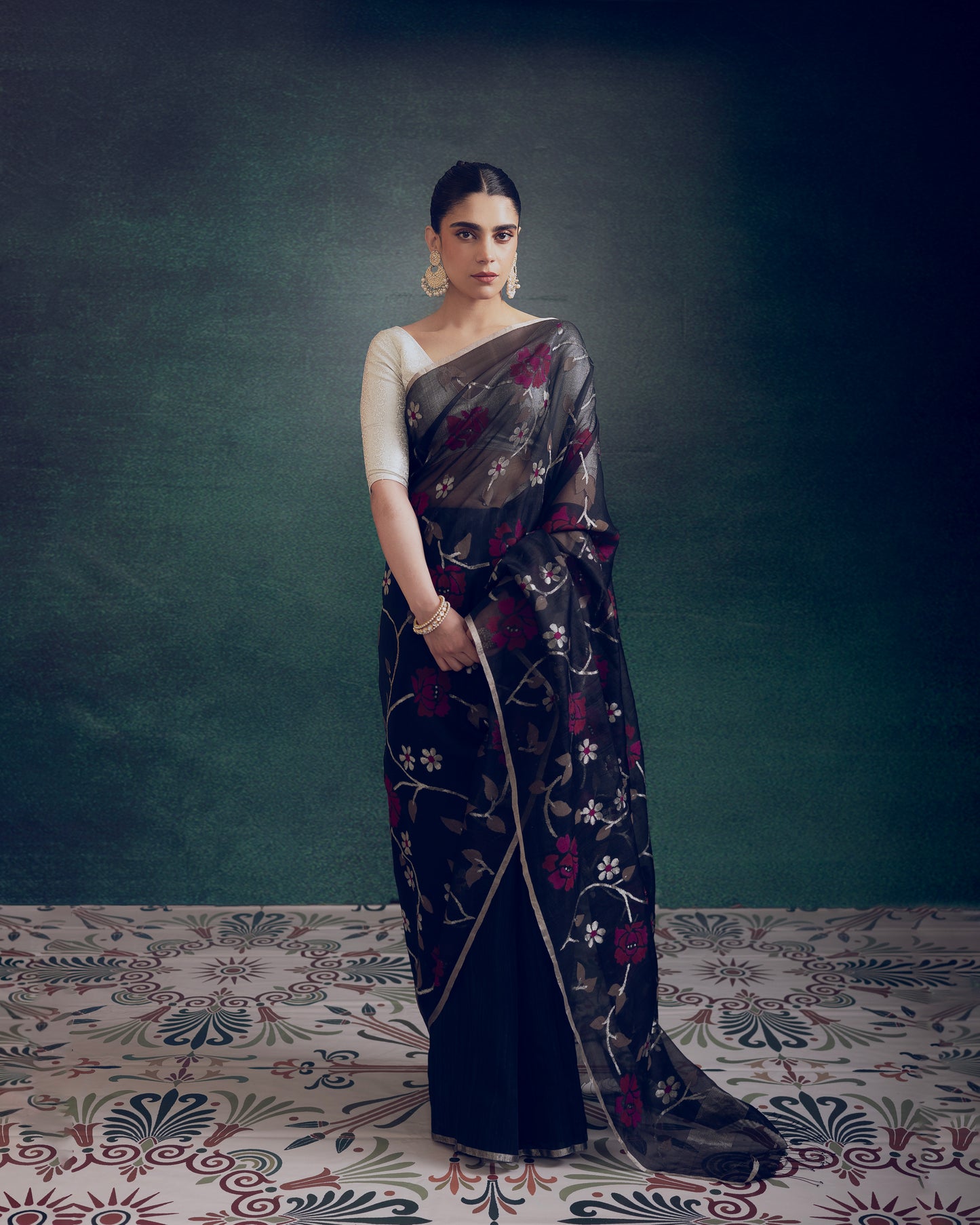 Blue Pure Organza Silk Jamdani Handloom Saree
