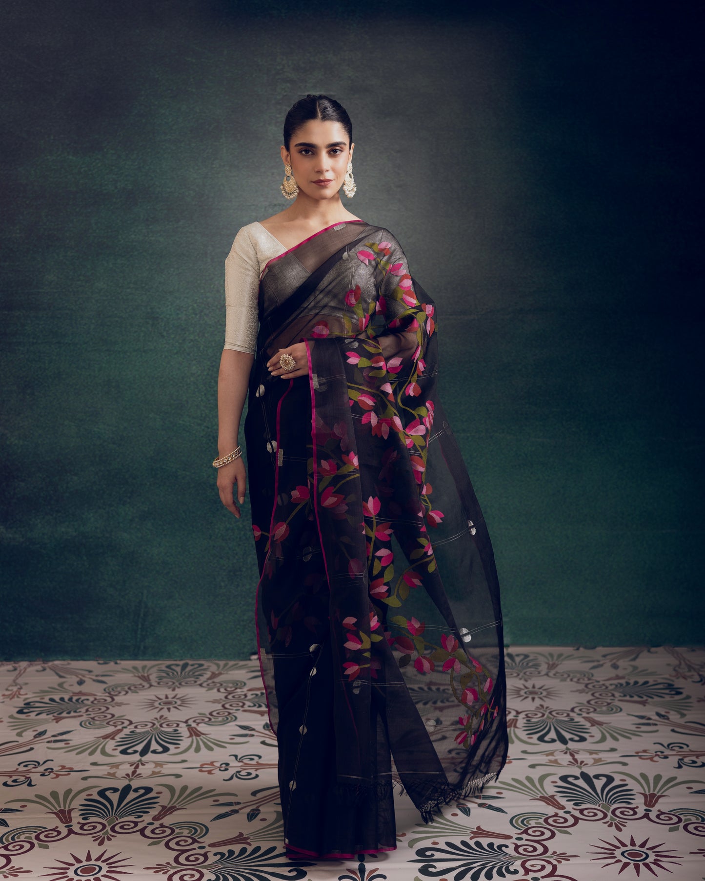 Black Pure Organza Silk Jamdani Handloom Saree