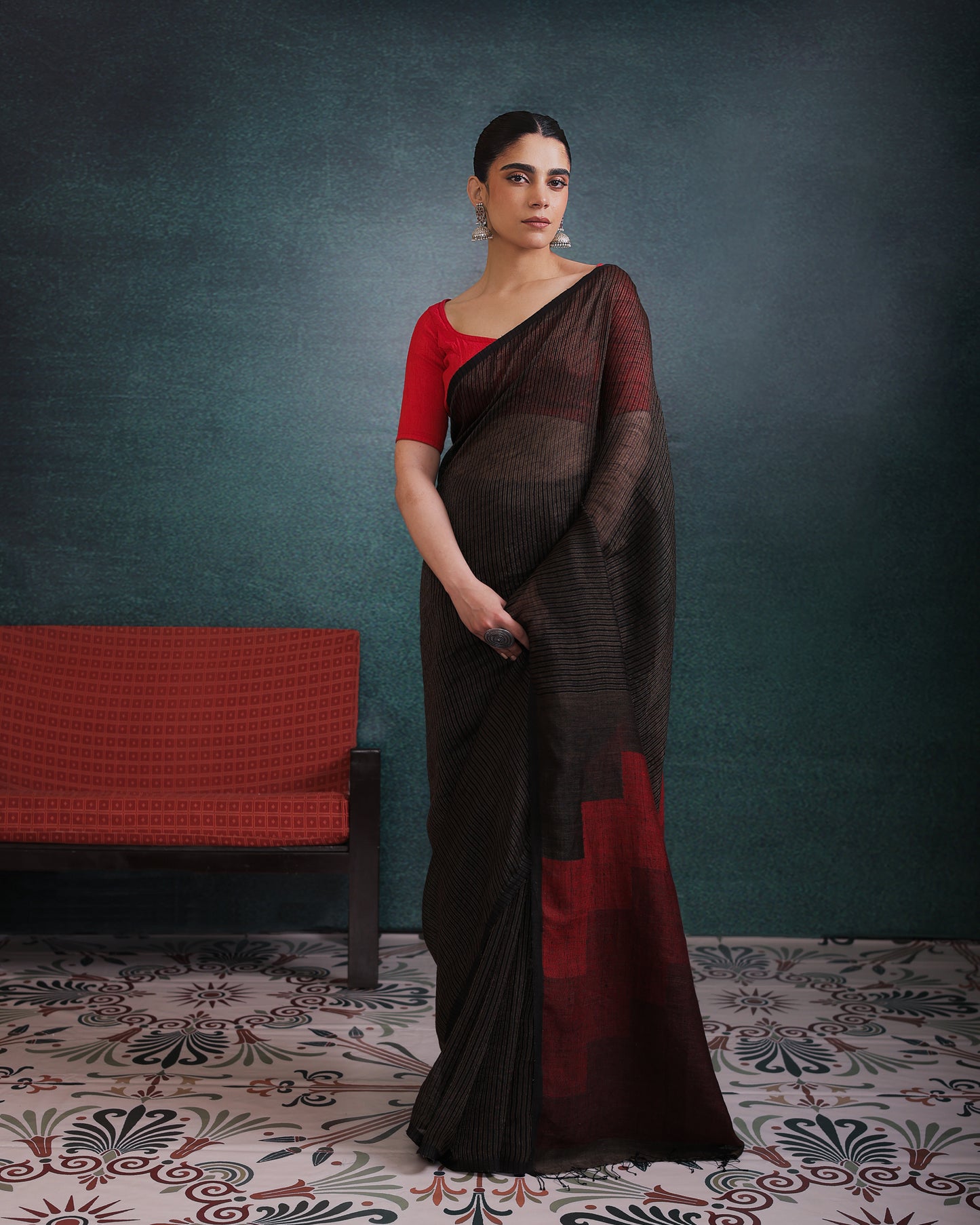 Green Pure Linen Jamdani Handloom Saree
