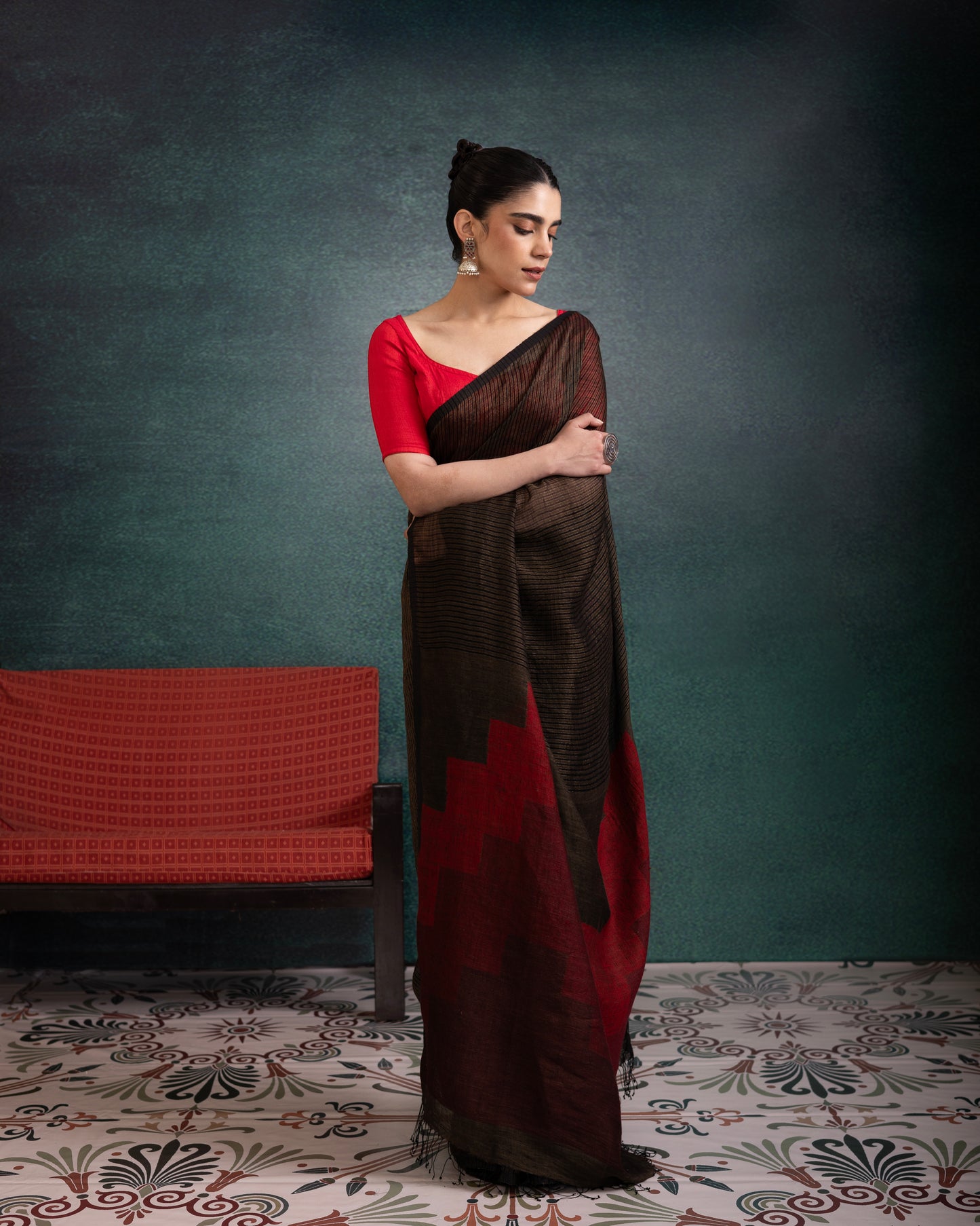 Green Pure Linen Jamdani Handloom Saree