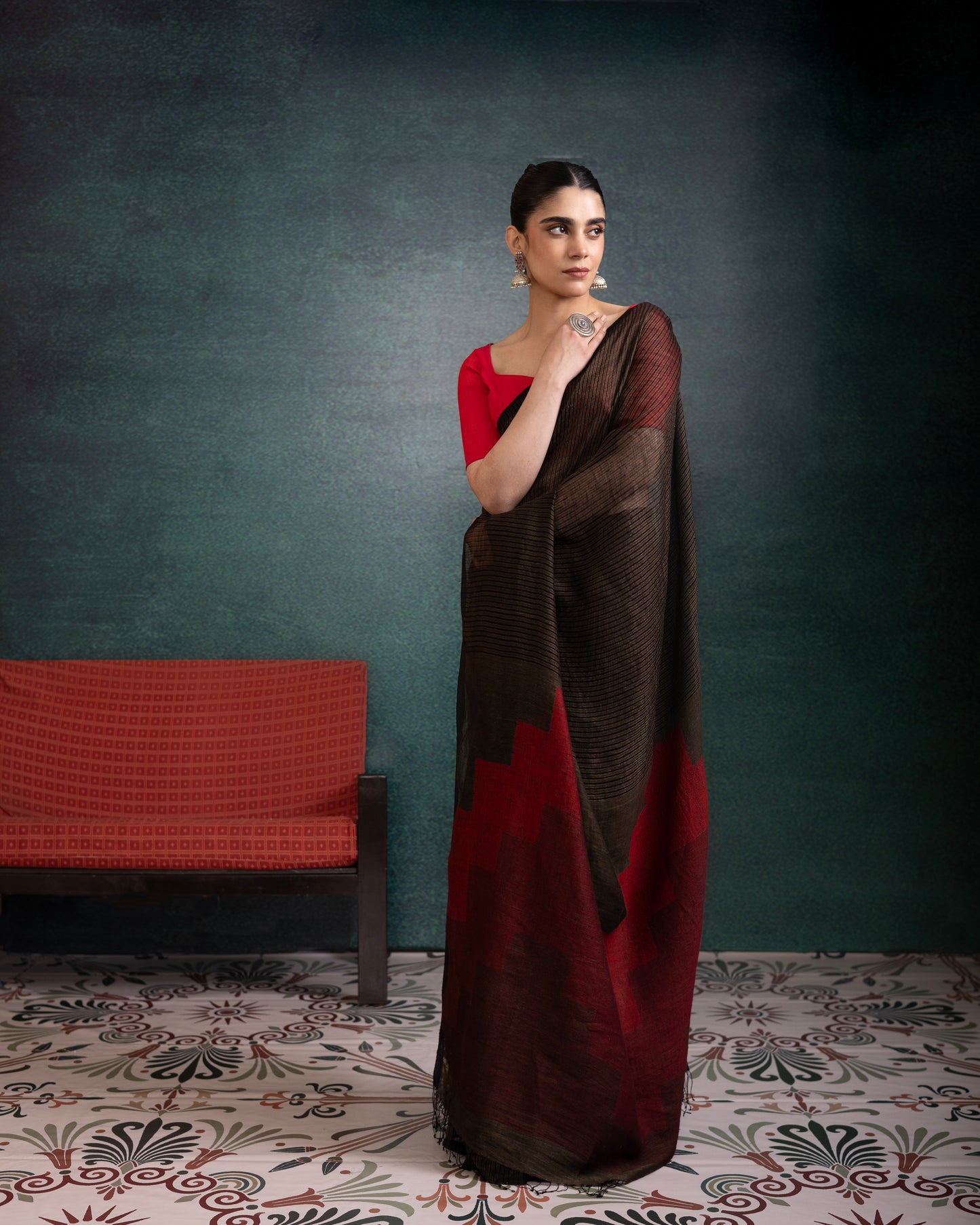 Green Pure Linen Jamdani Handloom Saree
