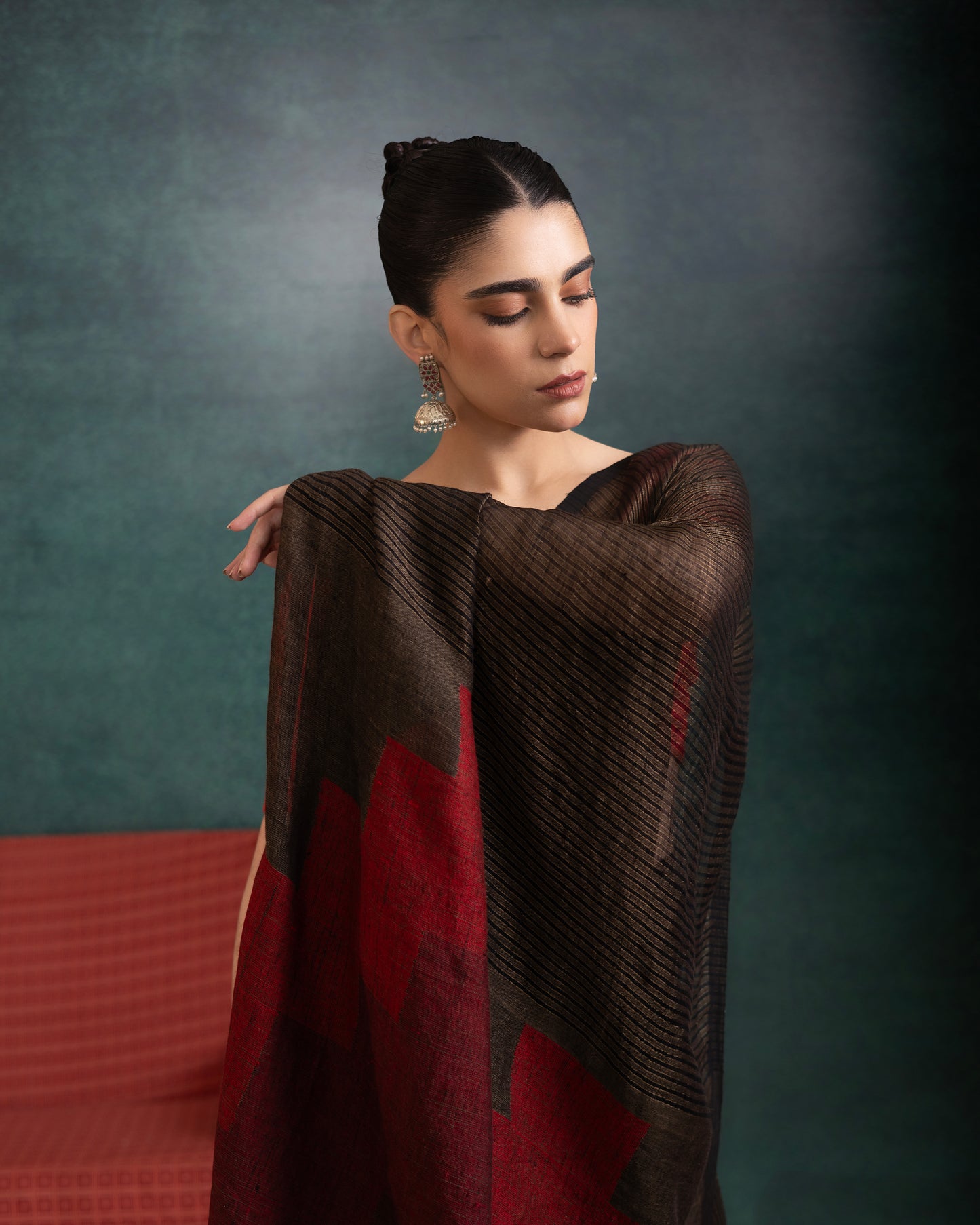 Green Pure Linen Jamdani Handloom Saree