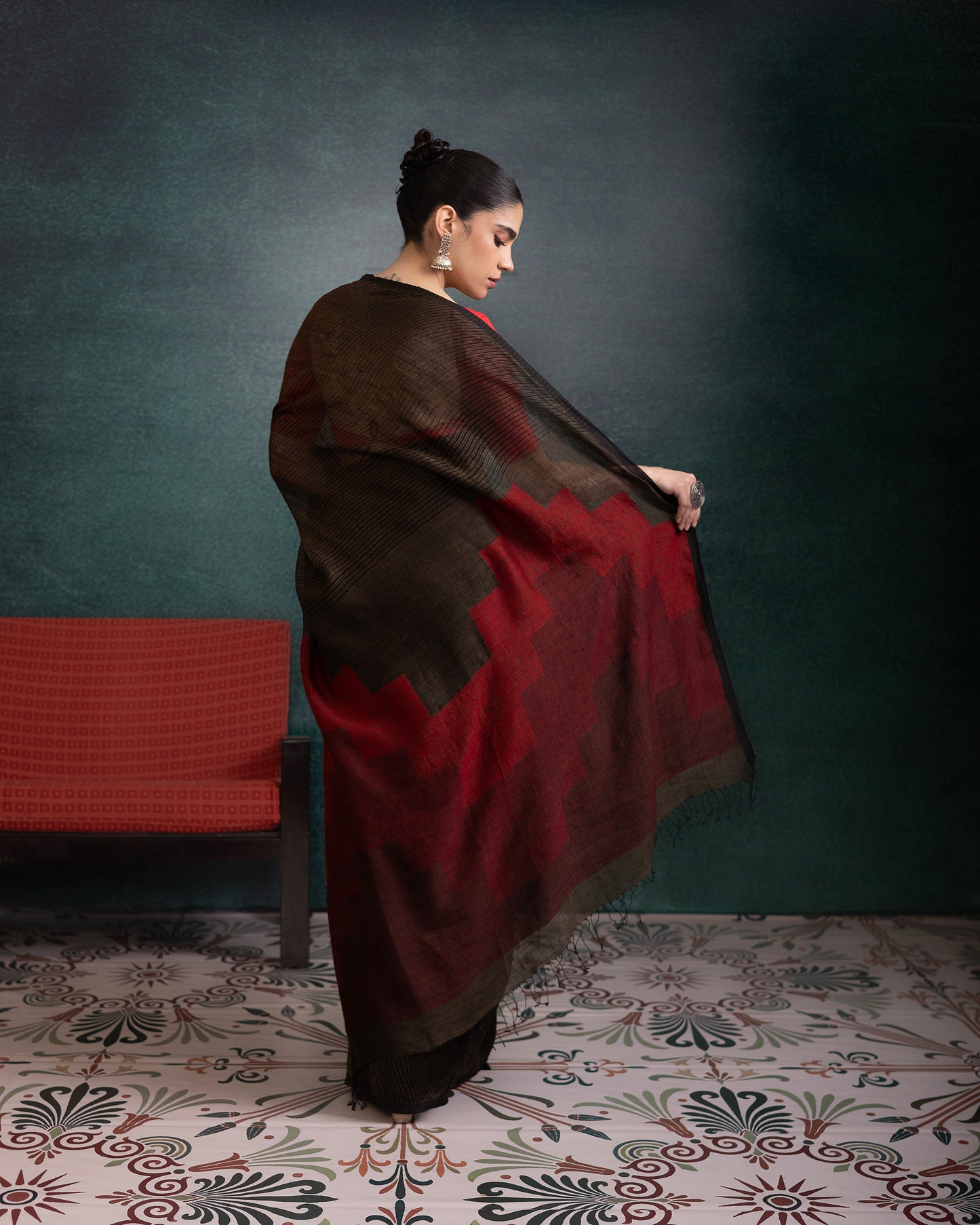 Green Pure Linen Jamdani Handloom Saree