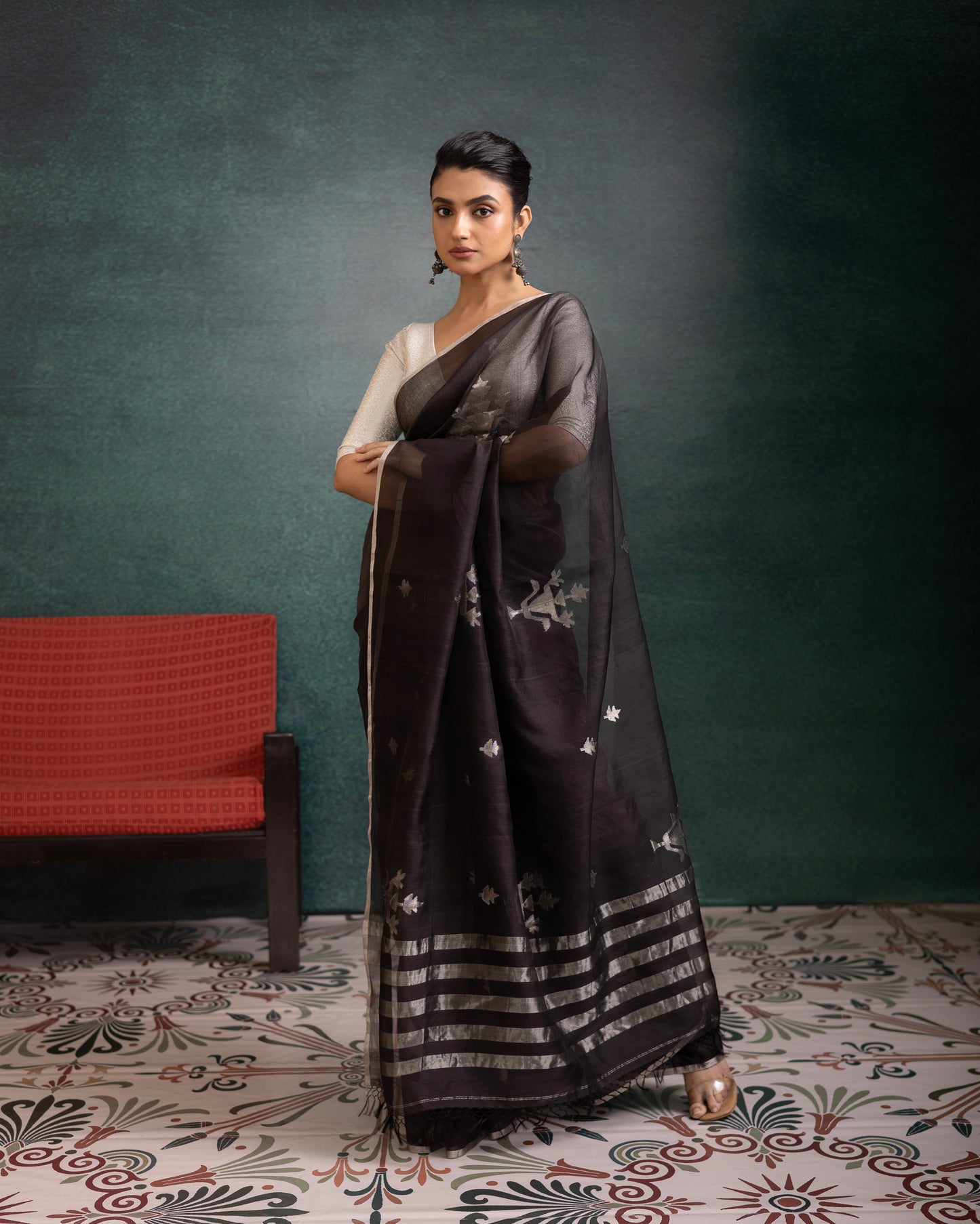 Black Pure Organza Jamdani Handloom Saree