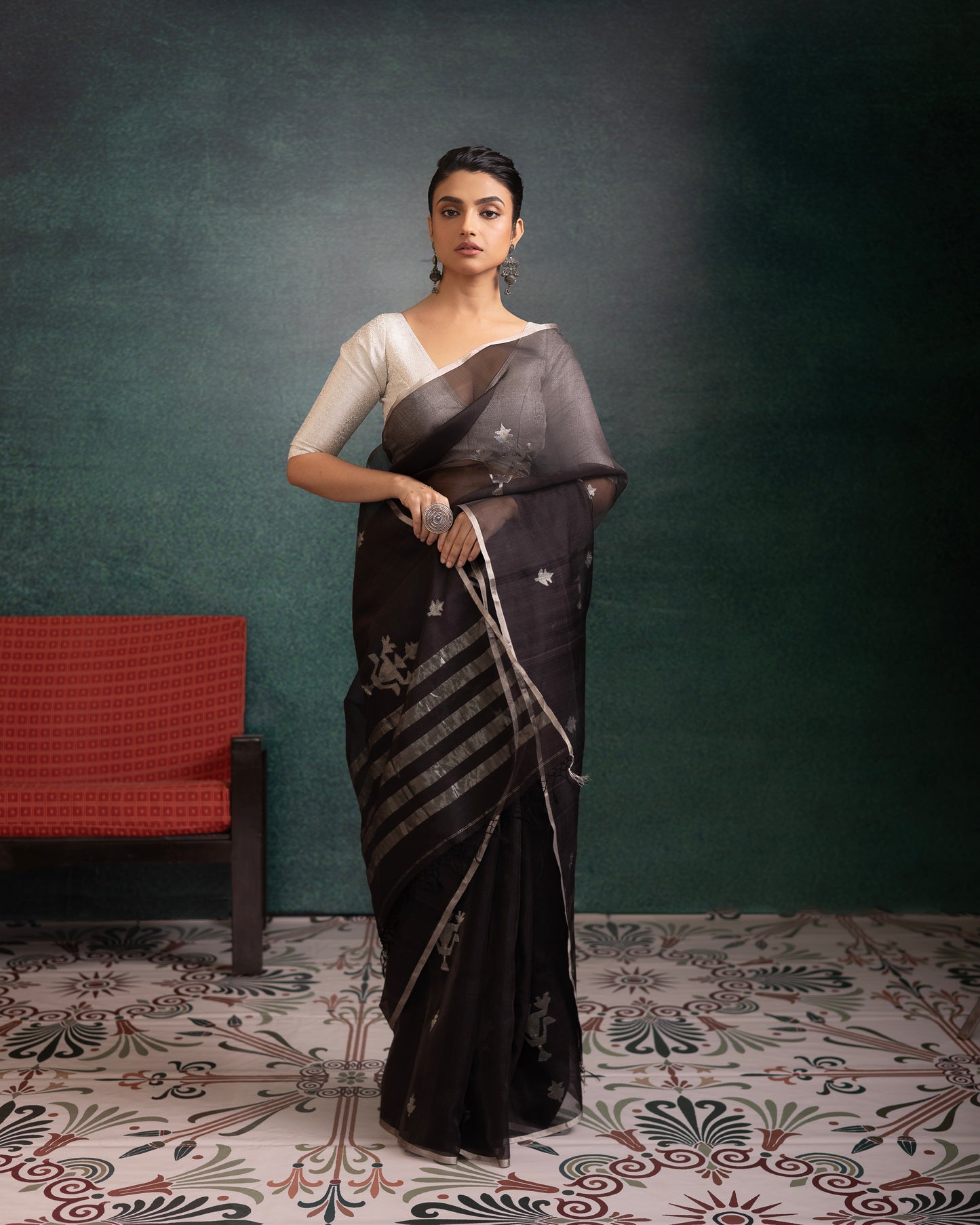Black Pure Organza Jamdani Handloom Saree
