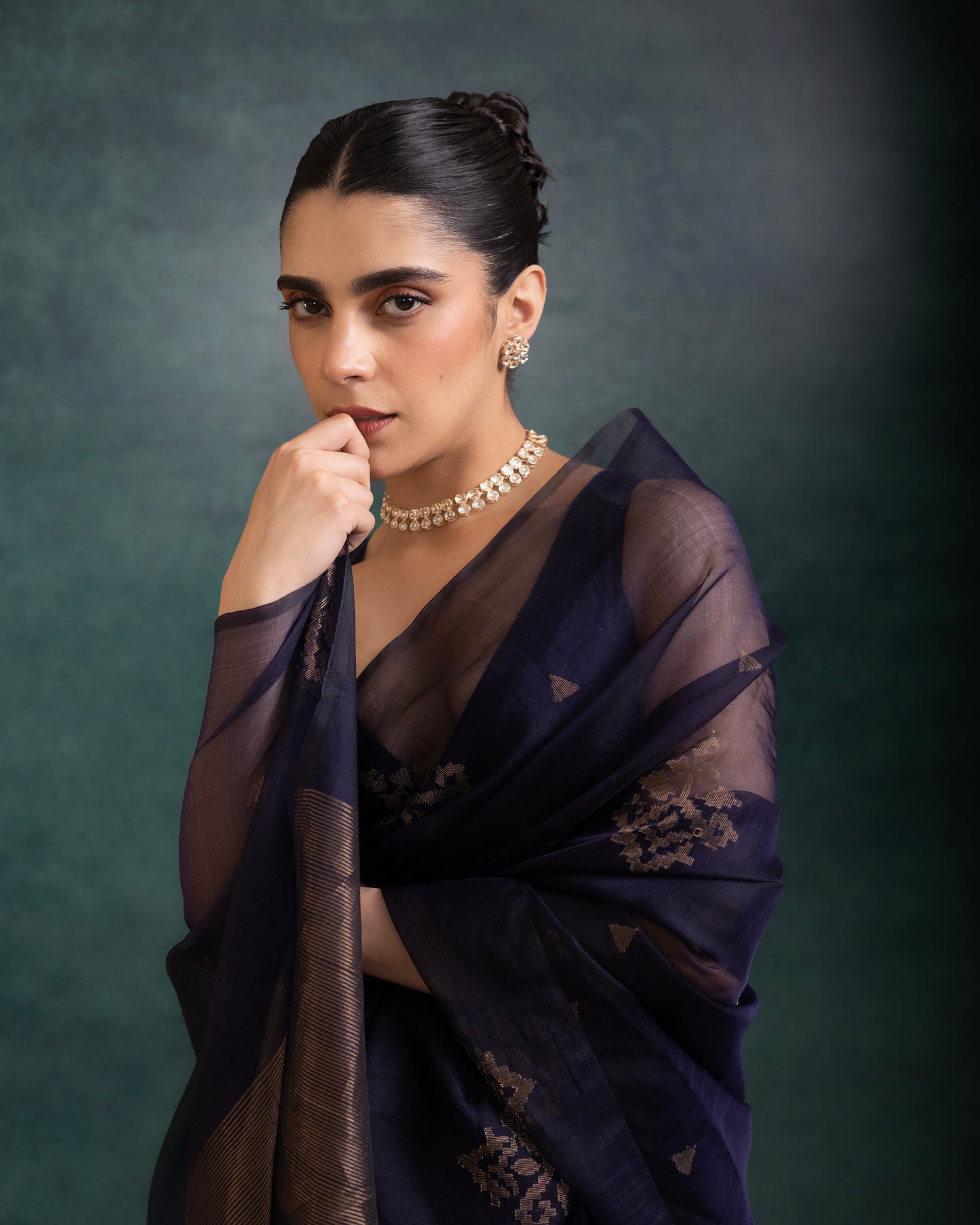 Blue Pure Organza Jamdani Handloom Saree