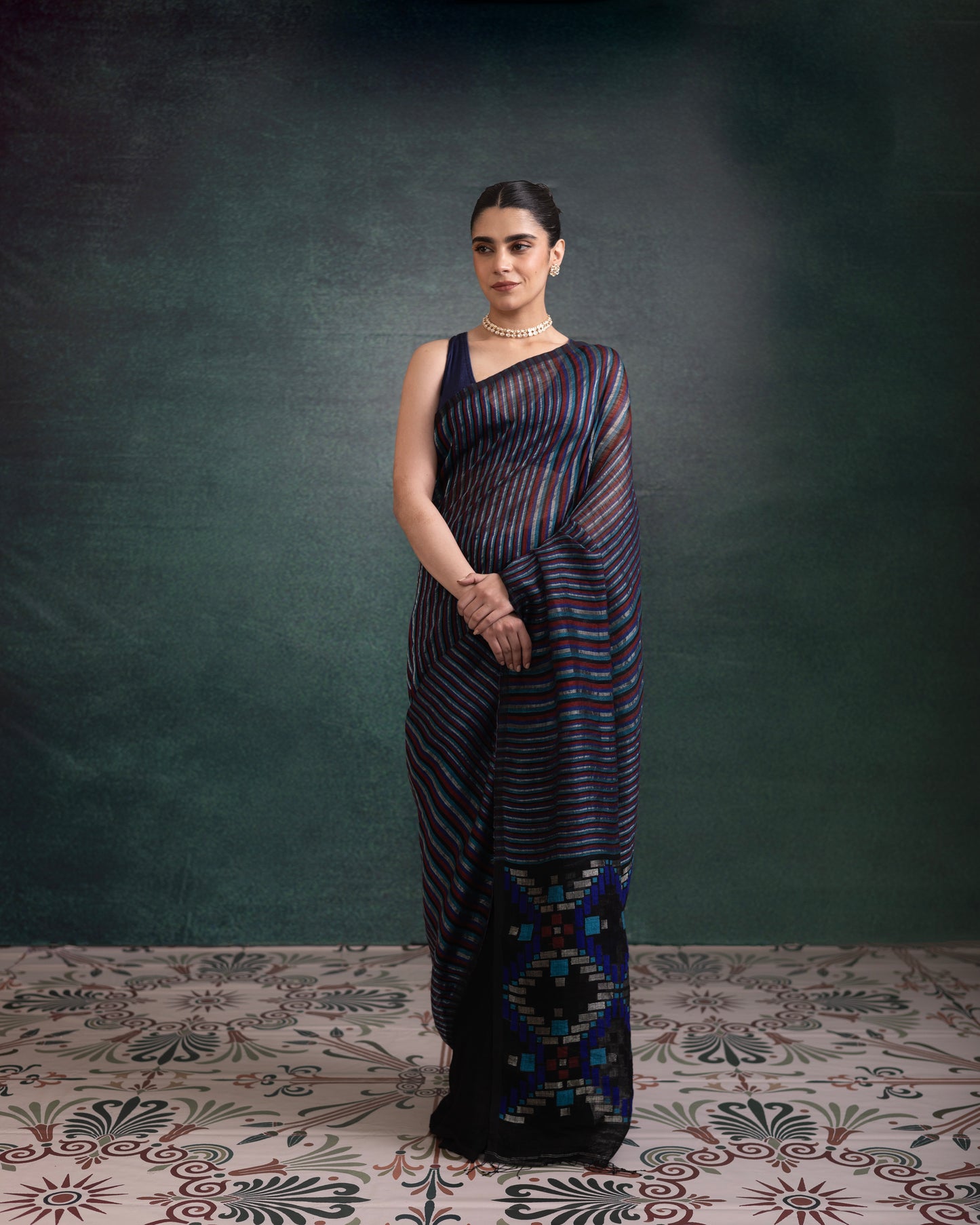 Black Pure Linen Jamdani Handloom Saree
