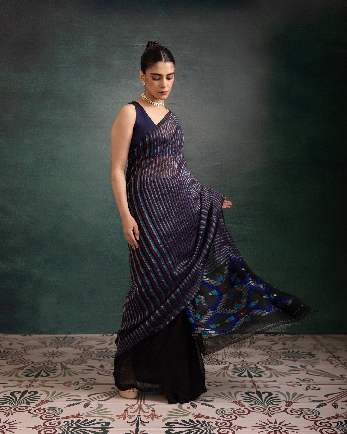 Black Pure Linen Jamdani Handloom Saree