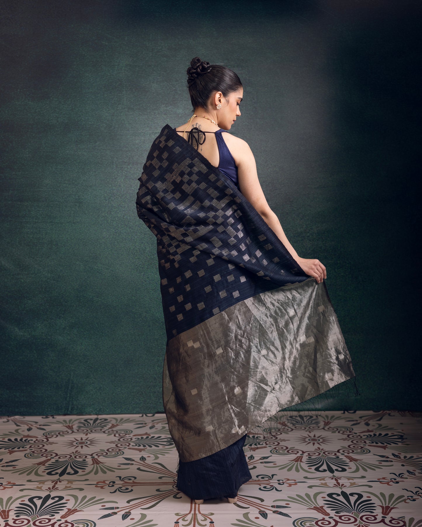 Blue Pure Matka Silk Jamdani Handloom Saree