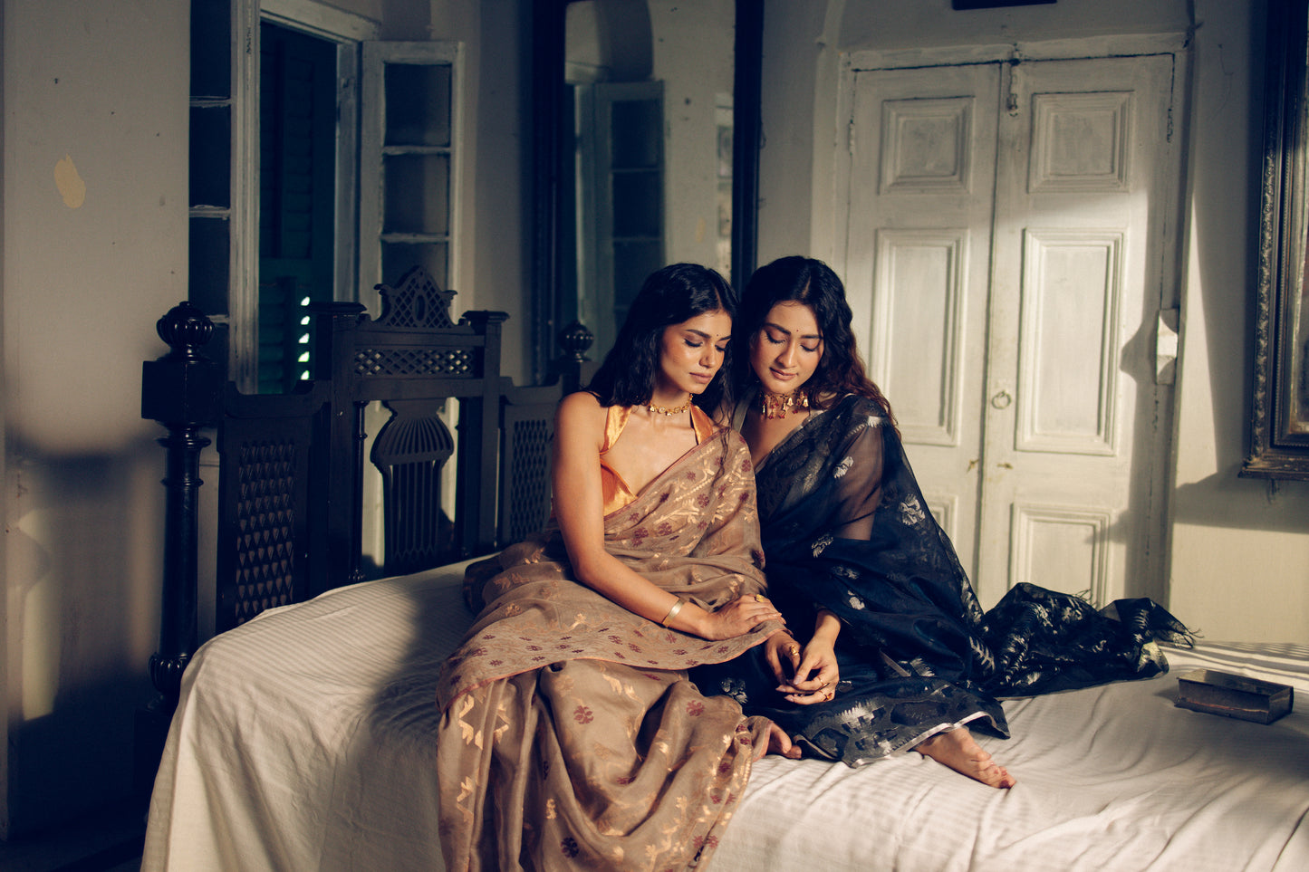Beige Pure Organza Traditional Jamdani Saree