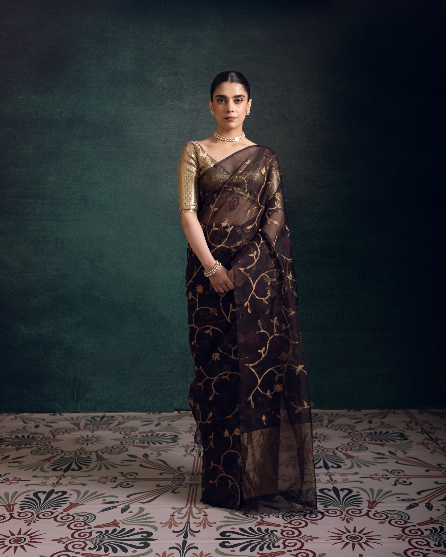 Brown Pure Organza Silk Jamdani Handloom Saree
