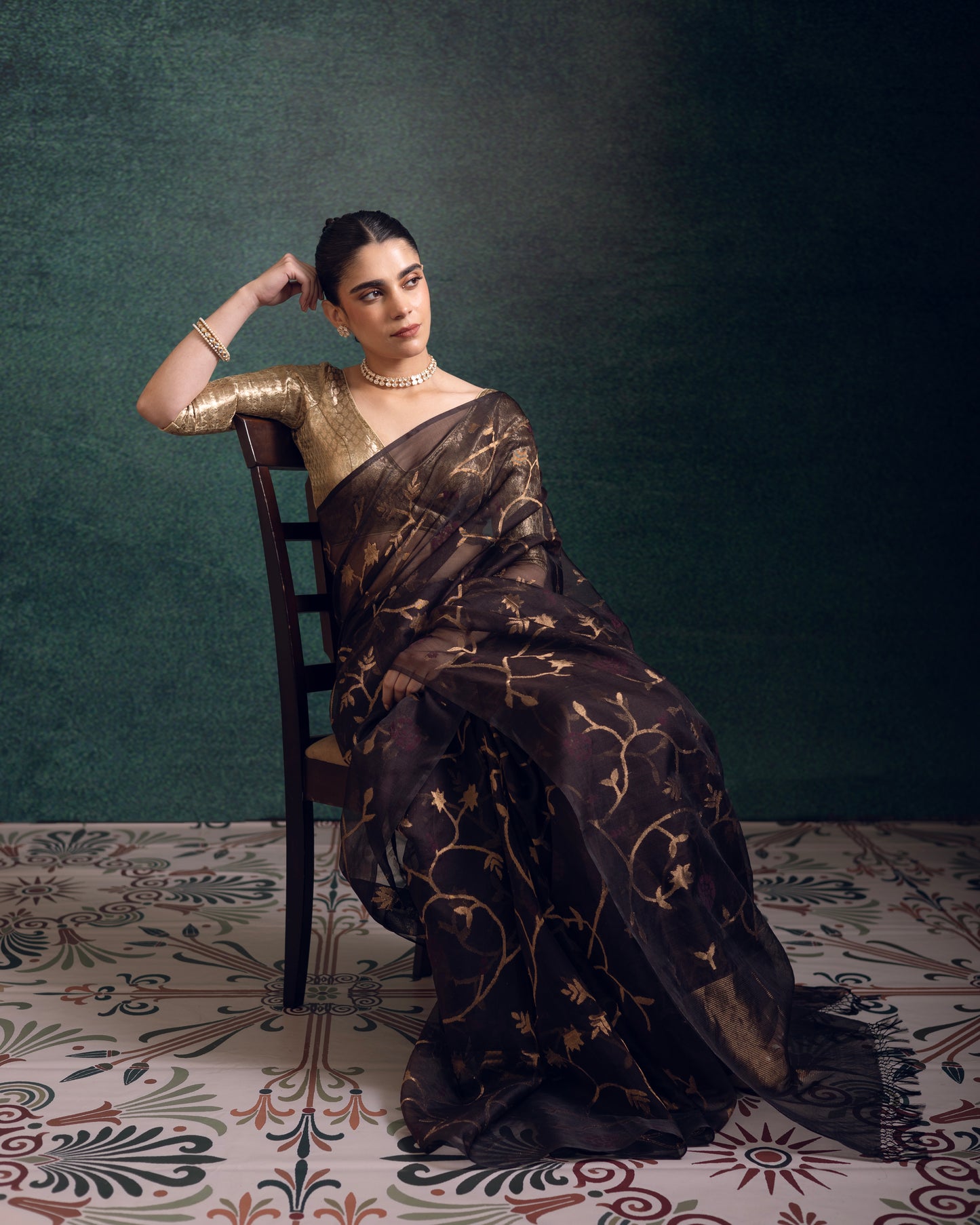 Brown Pure Organza Silk Jamdani Handloom Saree
