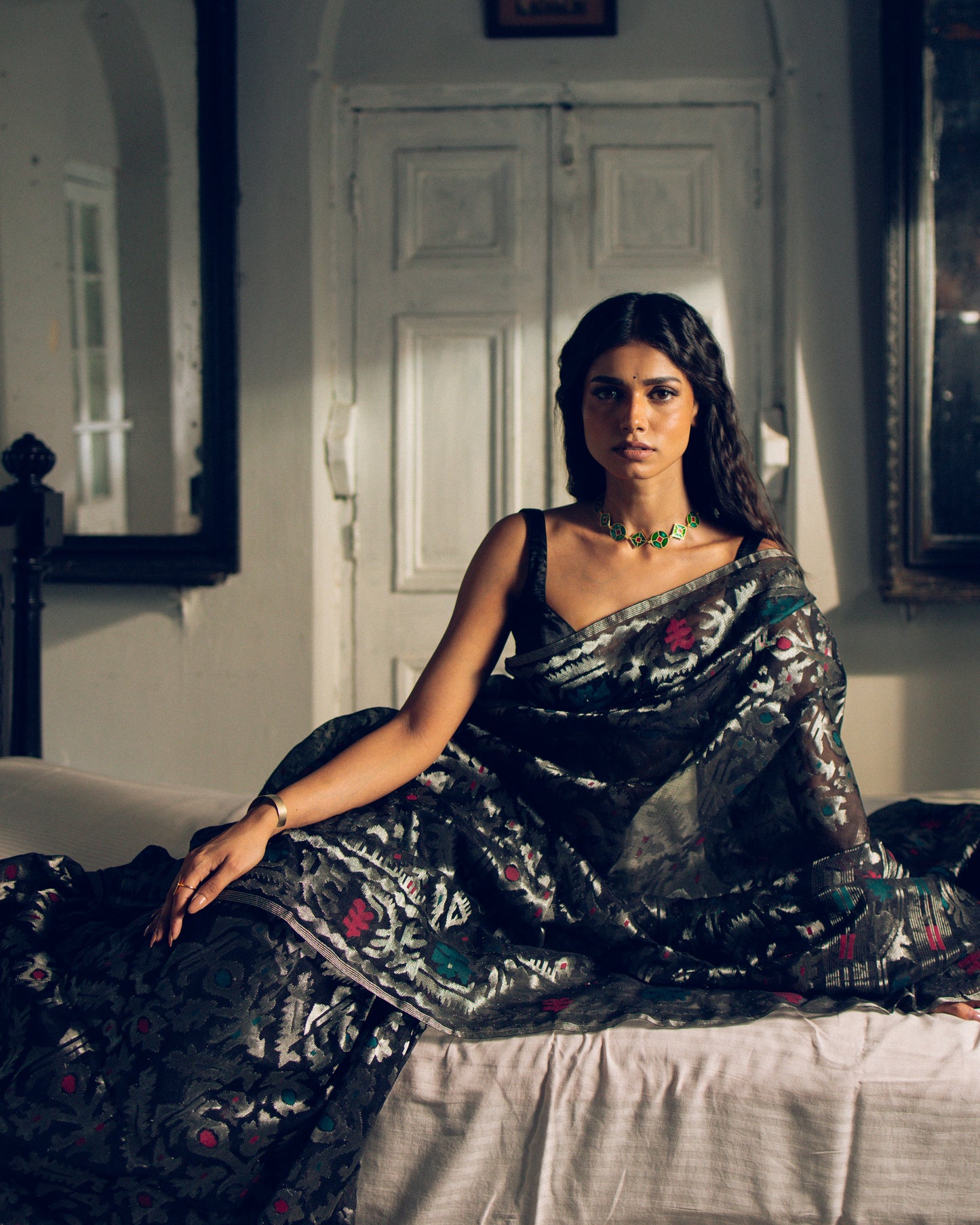 Black Pure Organza Silk Traditional Jamdani Saree
