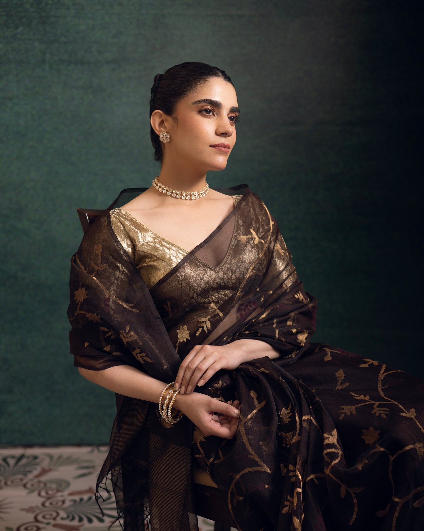 Brown Pure Organza Silk Jamdani Handloom Saree