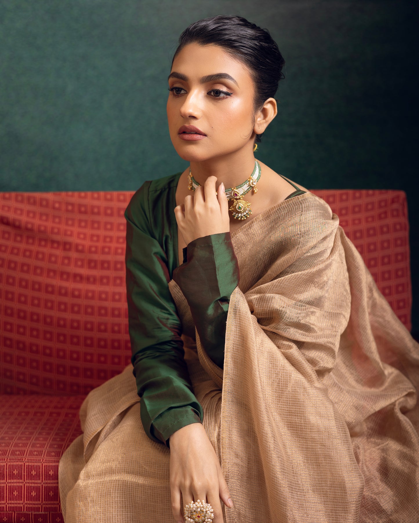 Golden Pure Linen Tissue Handloom Saree