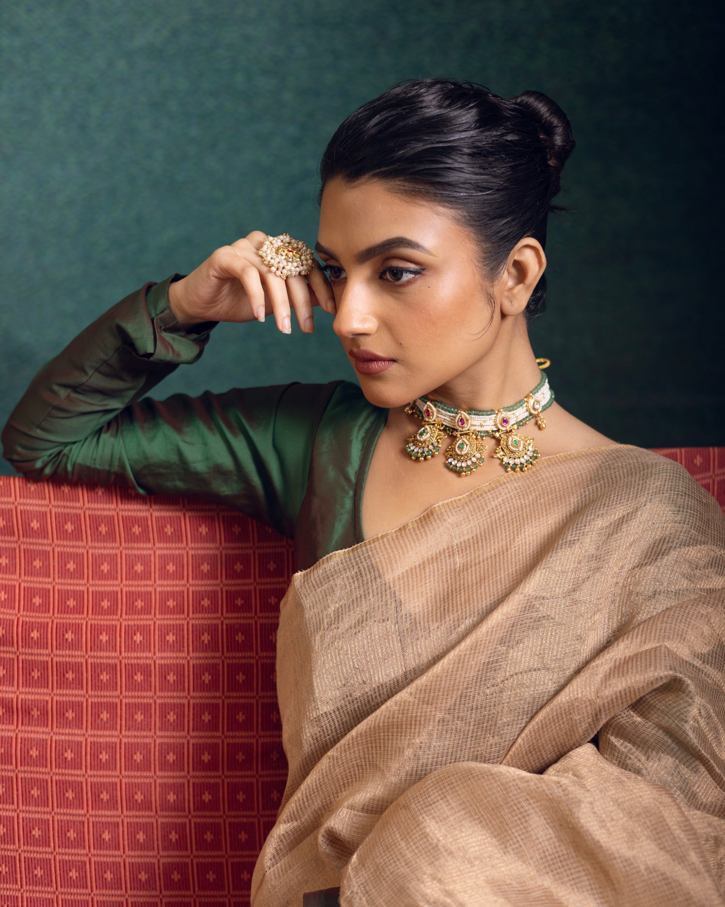 Golden Pure Linen Tissue Handloom Saree