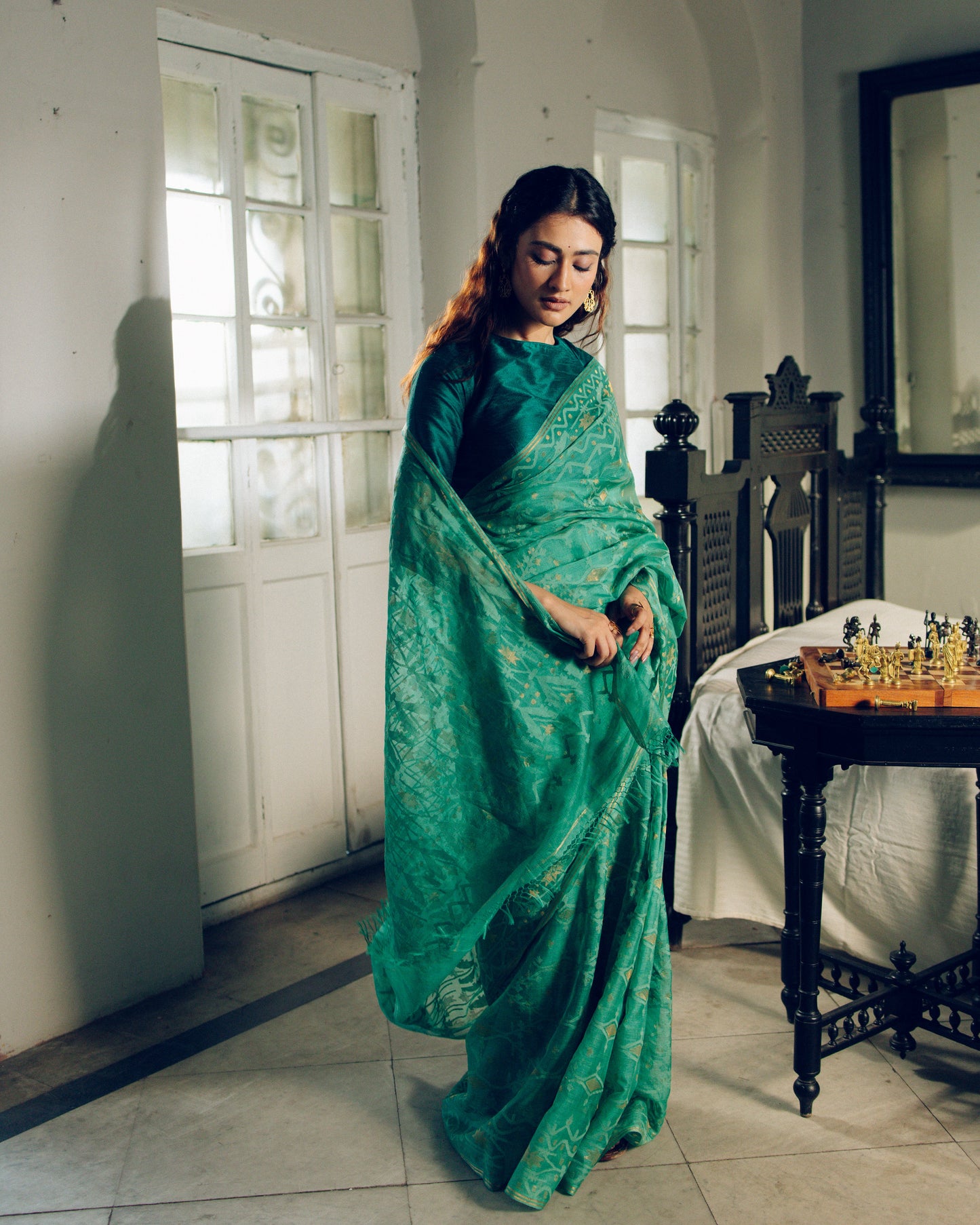 Green Pure Organza Silk Traditional Jamdani Saree