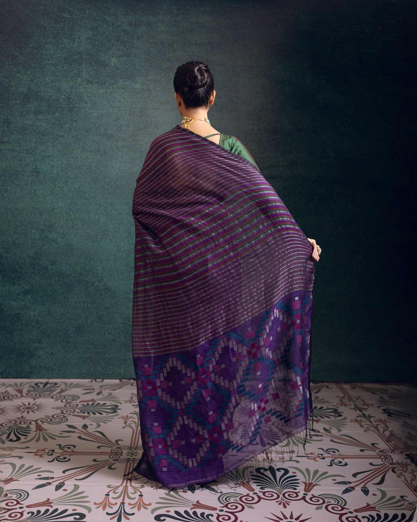 Purple Pure Linen Jamdani Handloom Saree