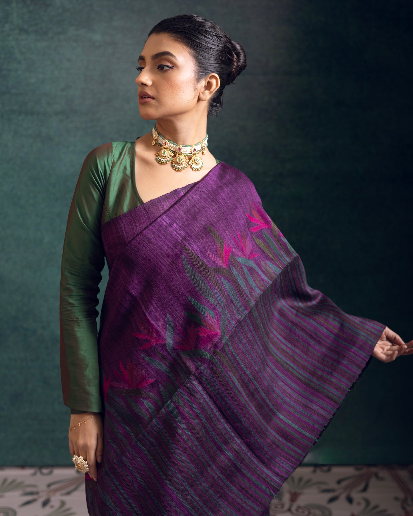 Magenta Pure Matka Silk Jamdani Handloom Saree