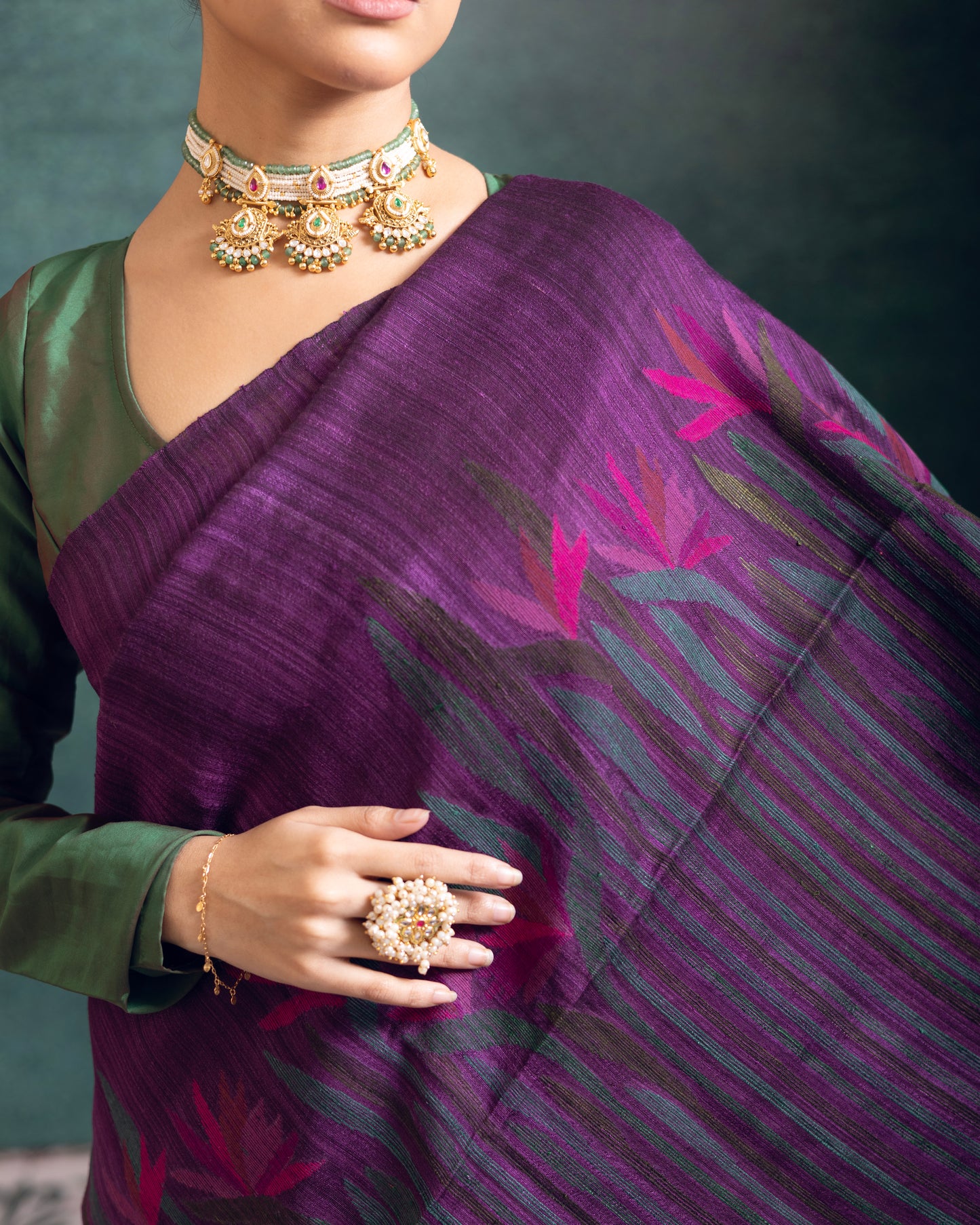 Magenta Pure Matka Silk Jamdani Handloom Saree