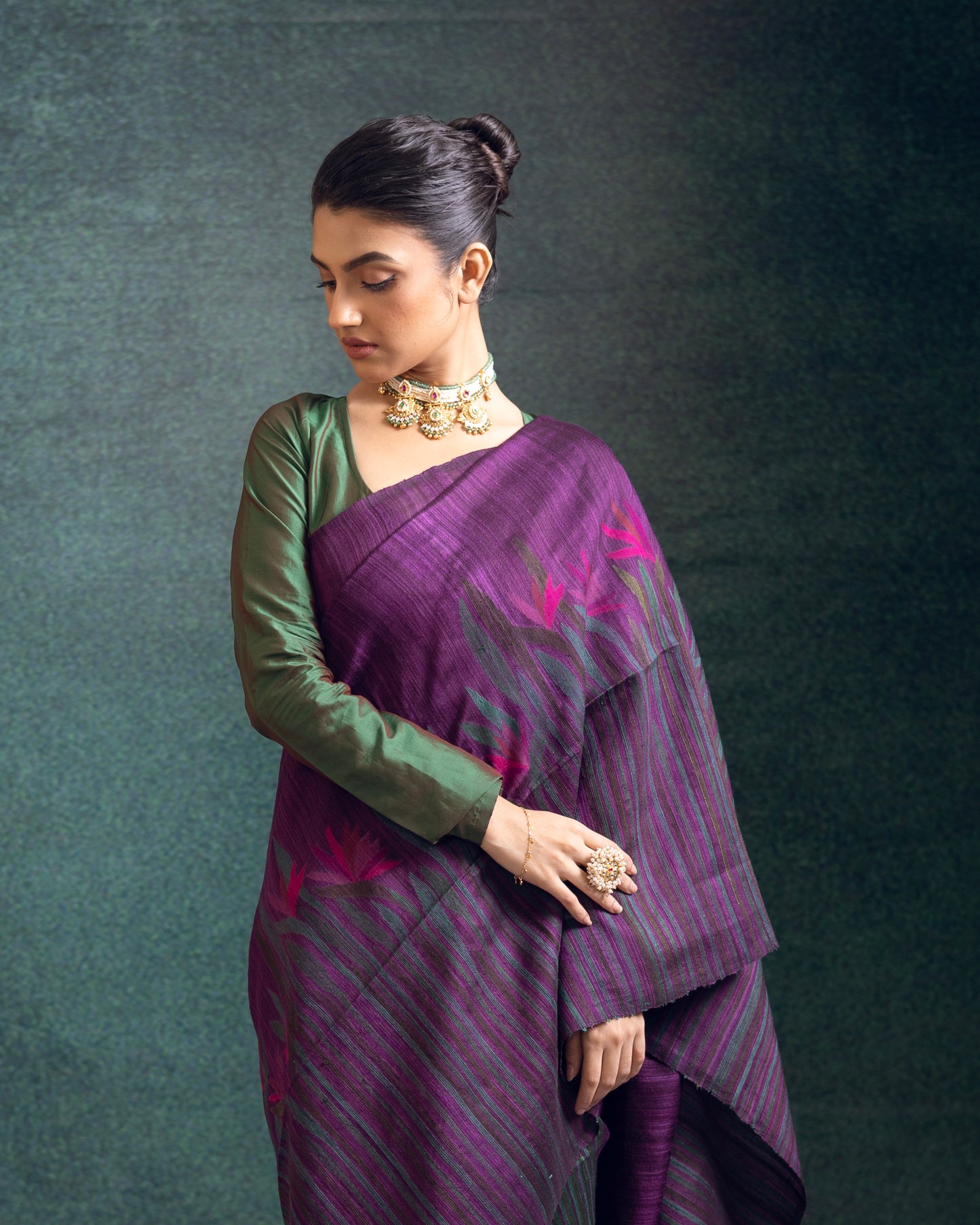 Magenta Pure Matka Silk Jamdani Handloom Saree