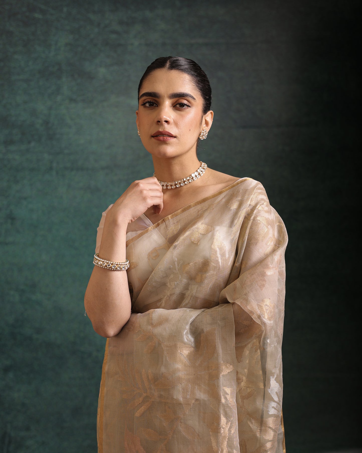 Green Pure Organza Silk Jamdani Handloom Saree