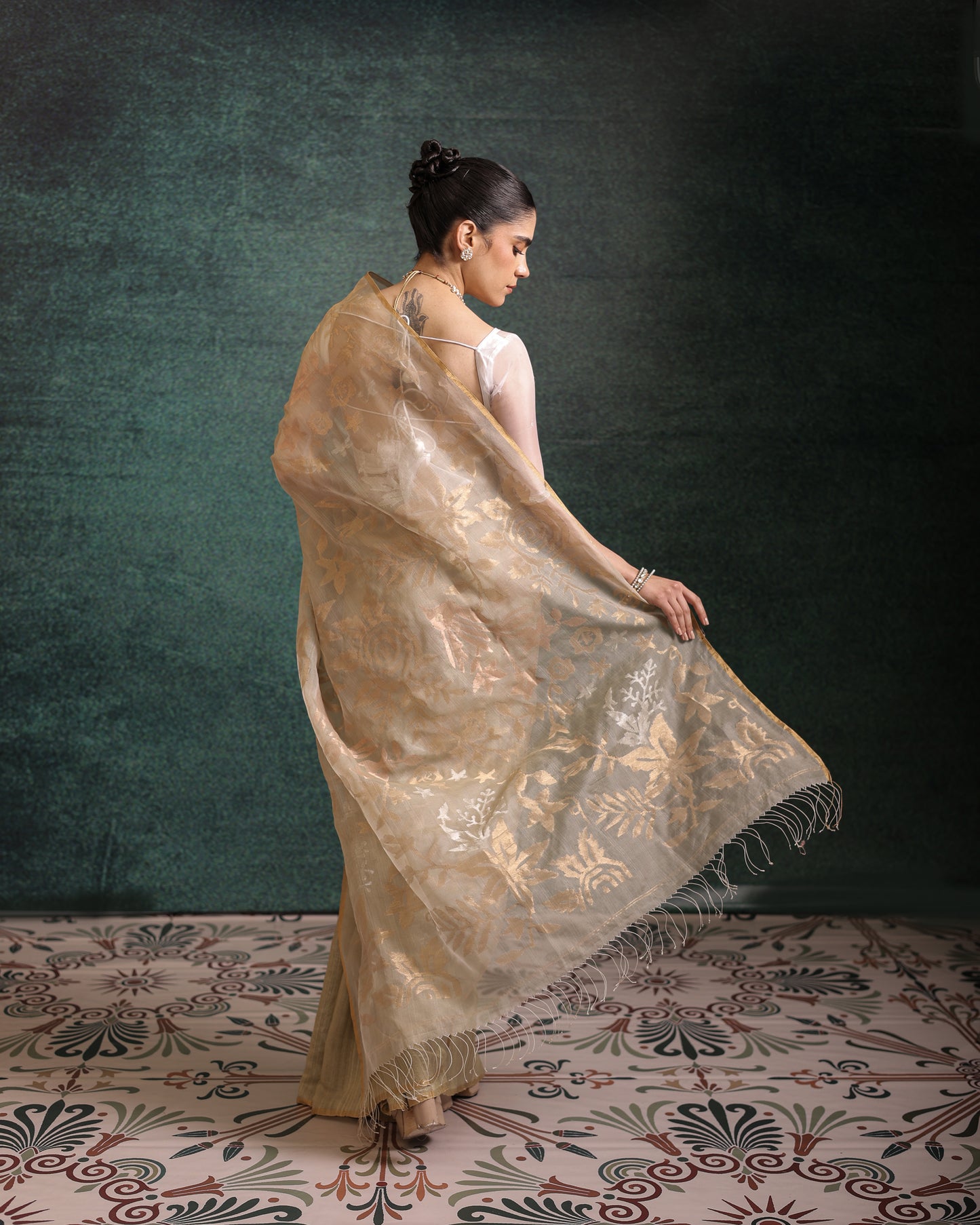 Green Pure Organza Silk Jamdani Handloom Saree