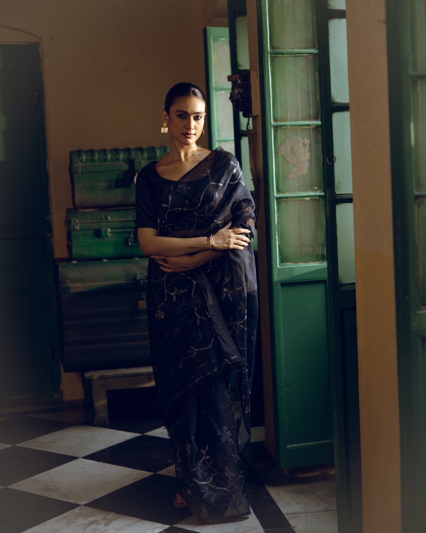 Blue Pure Organza Silk Jamdani Handloom Saree