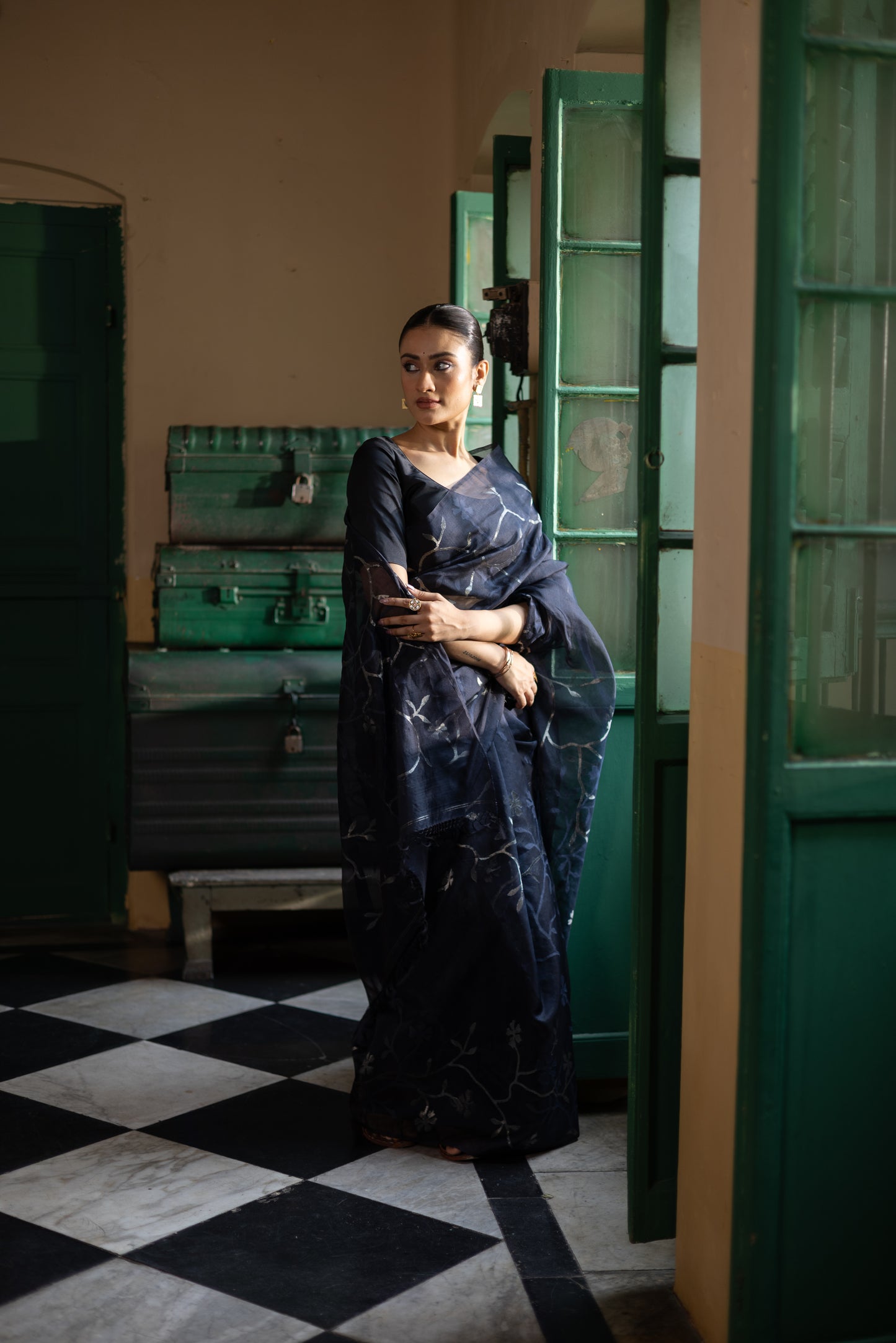 Blue Pure Organza Silk Jamdani Handloom Saree