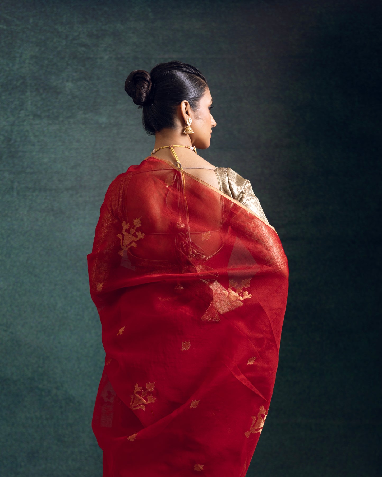 Red Pure Organza Silk Jamdani Handloom Saree