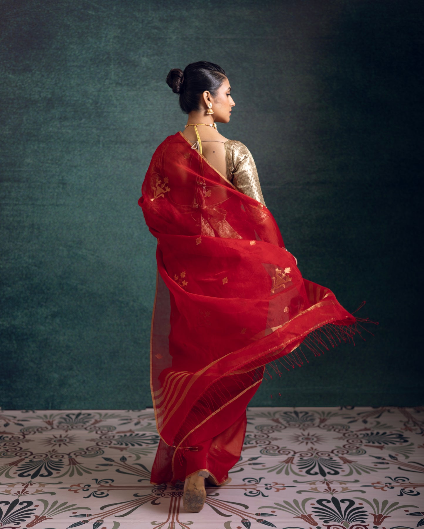 Red Pure Organza Silk Jamdani Handloom Saree