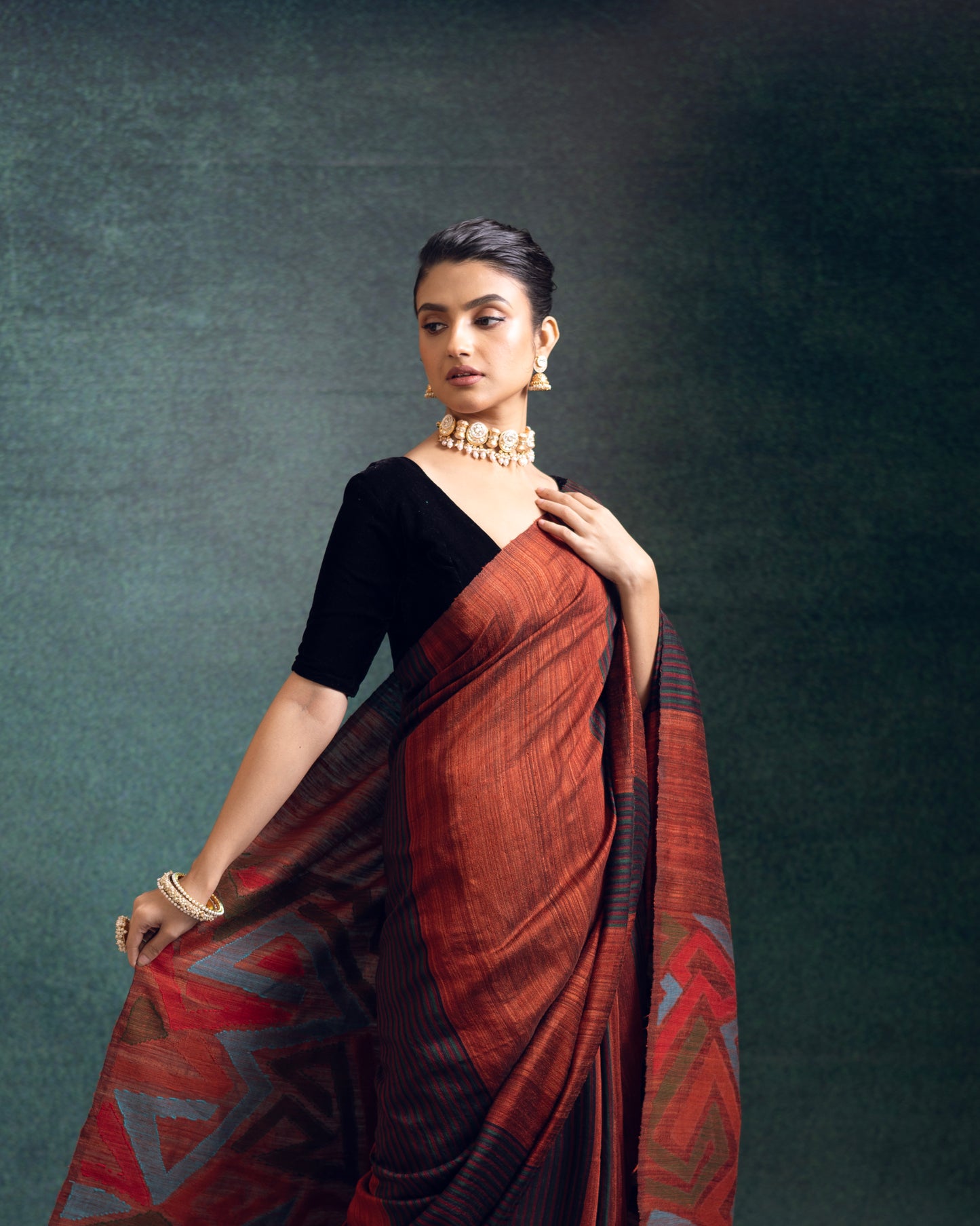 Rust Pure Matka Silk Jamdani Handloom Saree