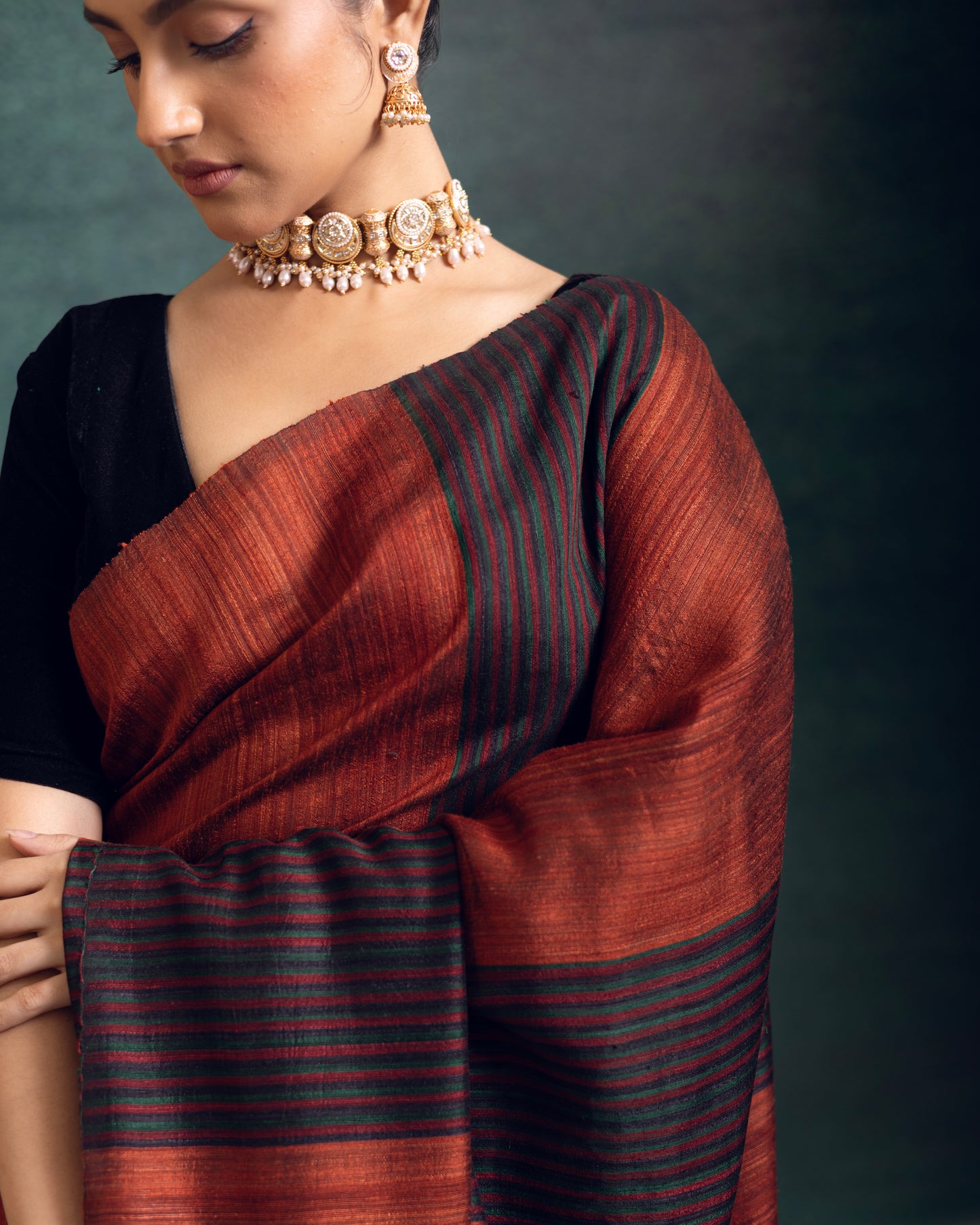 Rust Pure Matka Silk Jamdani Handloom Saree