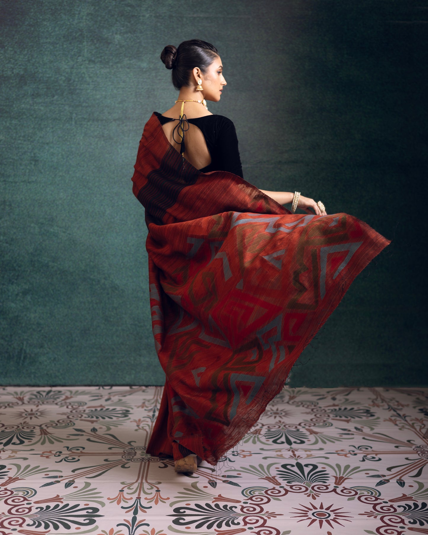 Rust Pure Matka Silk Jamdani Handloom Saree