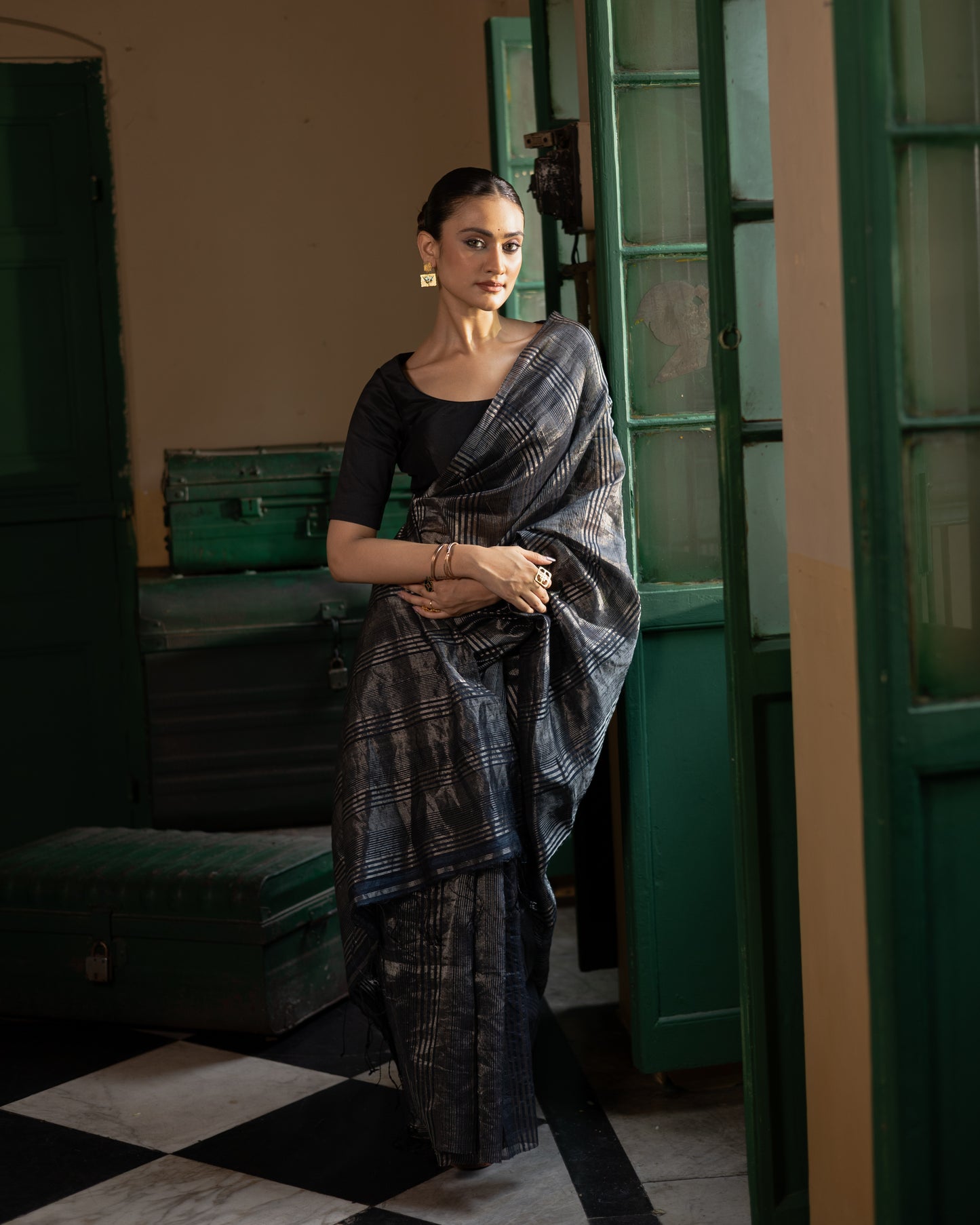 Blue Pure Tissue Matka Handloom Saree