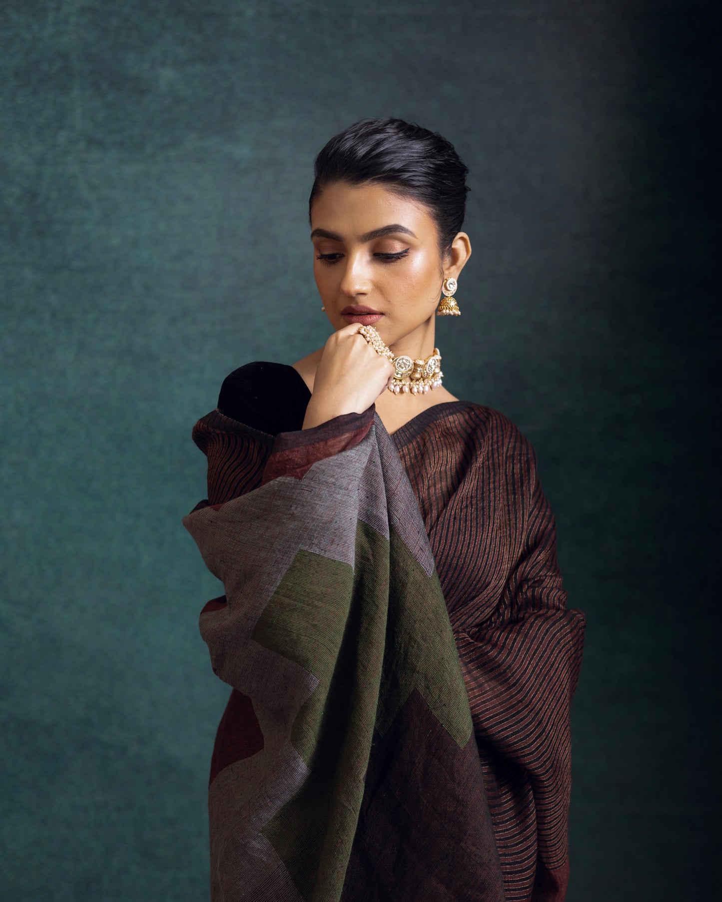 Maroon Pure Linen Jamdani Handloom Saree