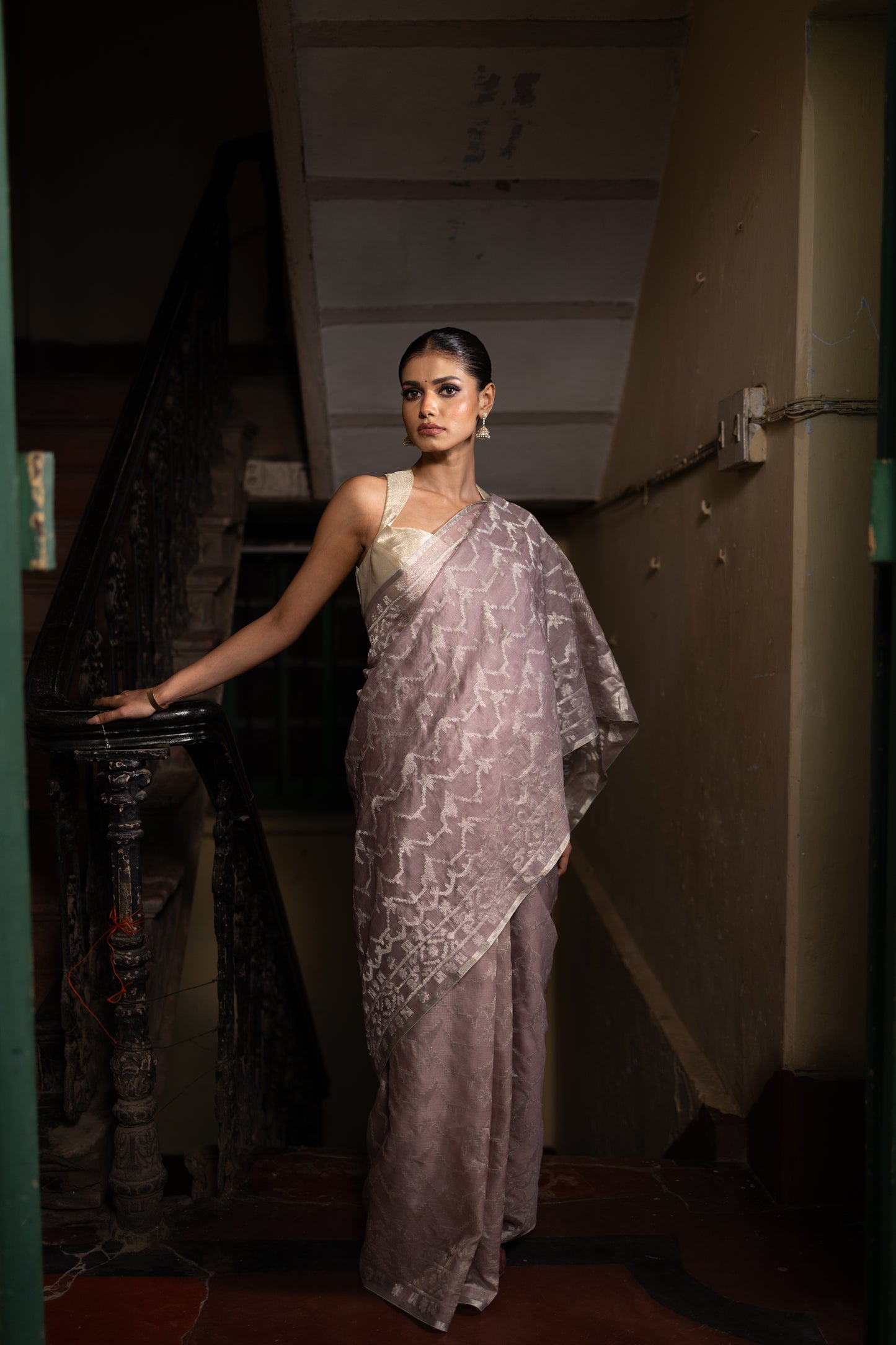Lilac Pure Organza Traditional Jamdani Handloom Saree