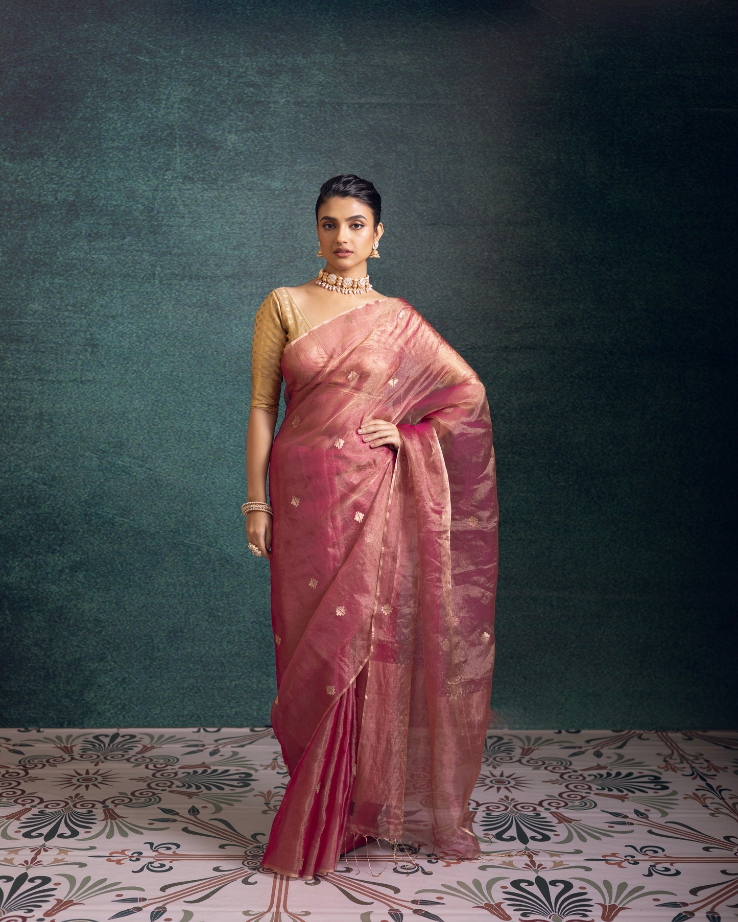 Fuchsia Pure Organza Tissue Silk Jamdani Handloom Saree