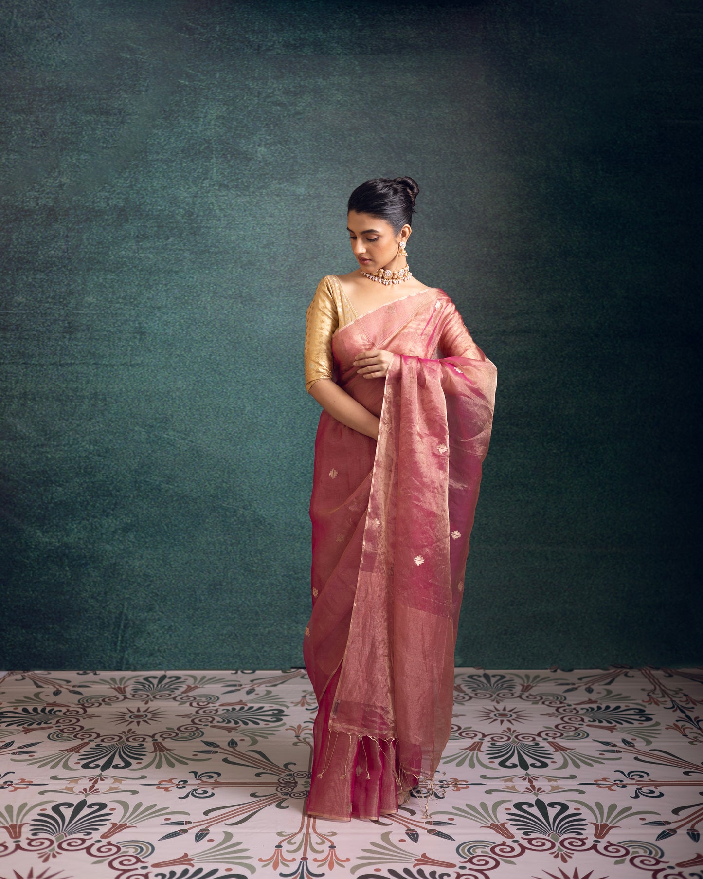 Fuchsia Pure Organza Tissue Silk Jamdani Handloom Saree