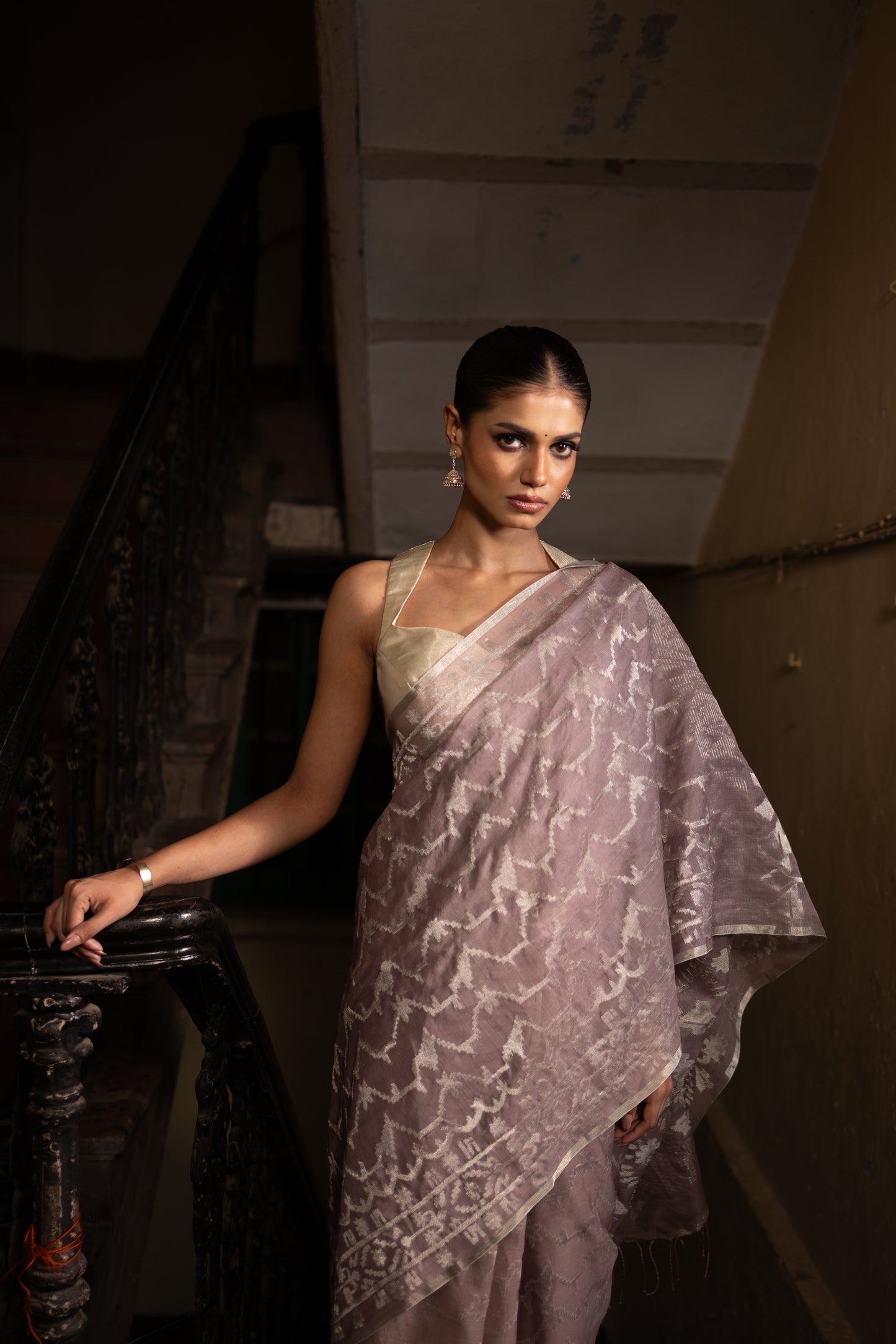 Lilac Pure Organza Traditional Jamdani Handloom Saree
