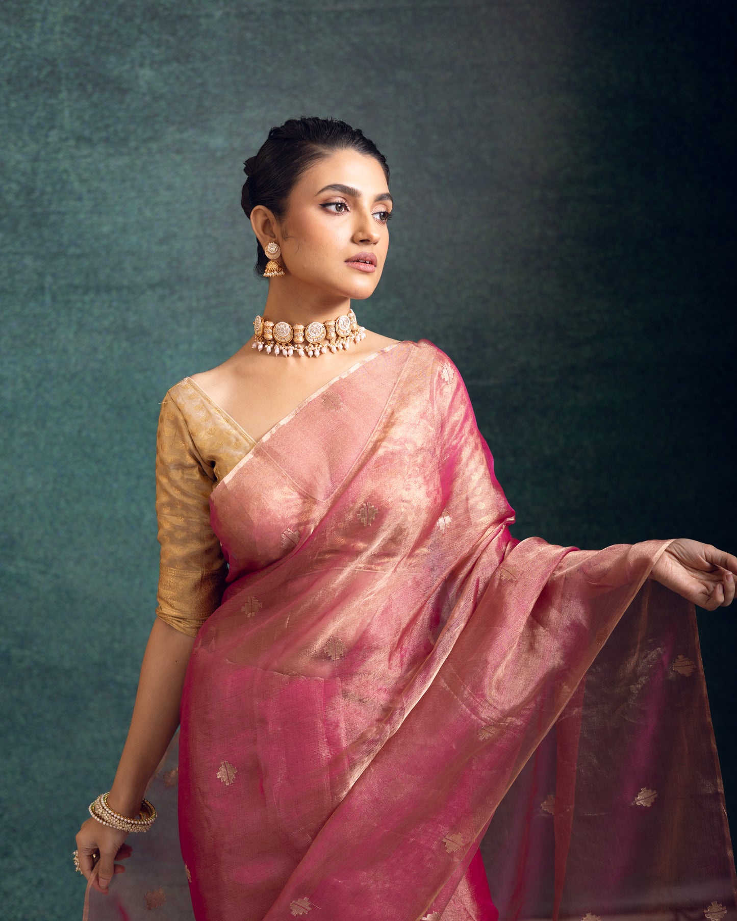 Fuchsia Pure Organza Tissue Silk Jamdani Handloom Saree