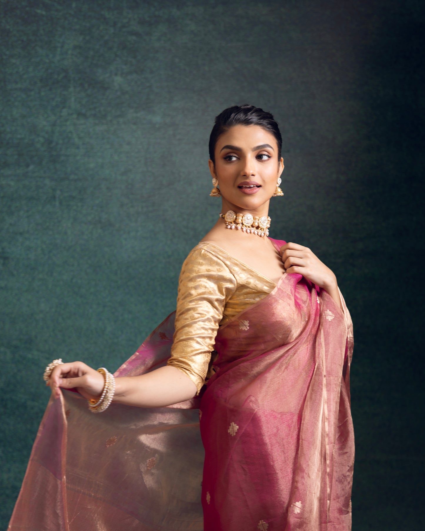 Fuchsia Pure Organza Tissue Silk Jamdani Handloom Saree
