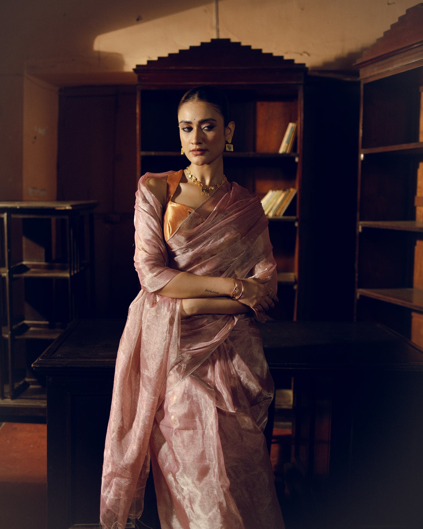 Pink Tissue Silk Jamdani Handloom Saree