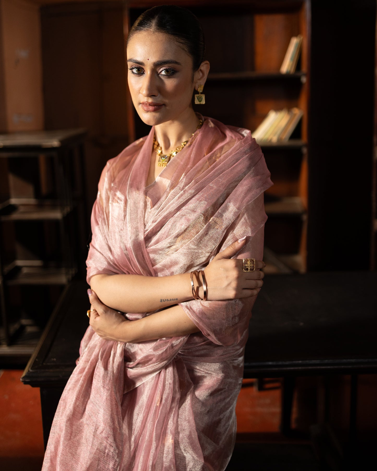 Pink Tissue Silk Jamdani Handloom Saree