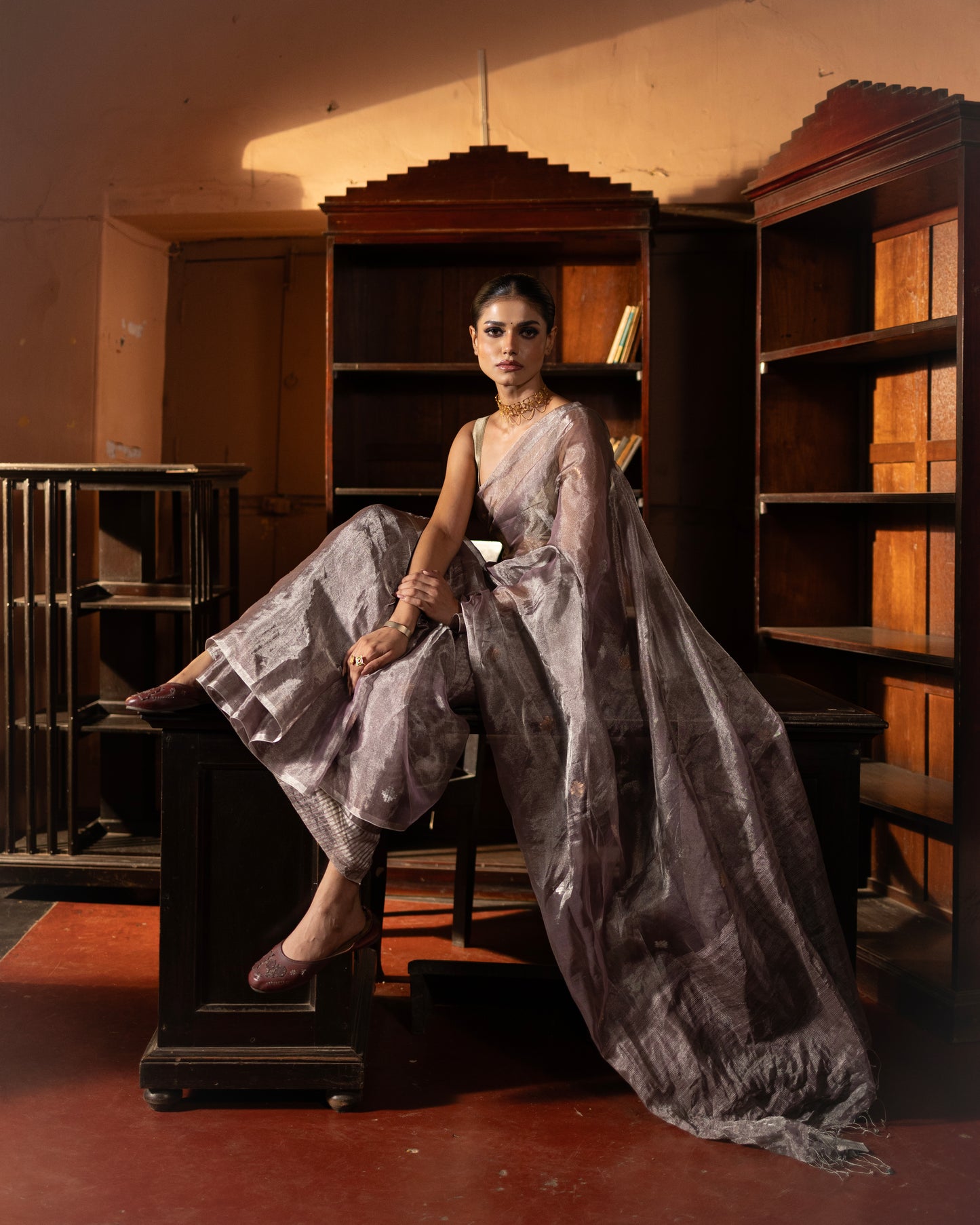 Lilac Tissue Silk Jamdani Handloom Saree